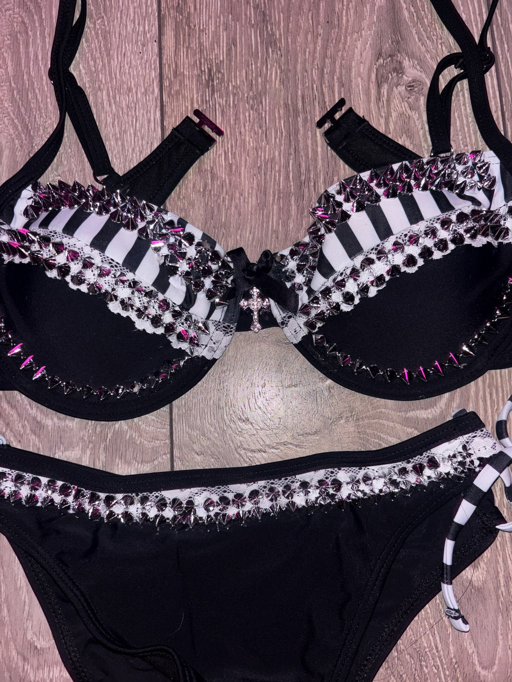 Noir Studded Bikini (with cross) underwired top and bottoms