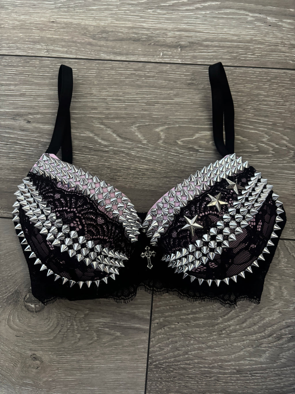Pink Y2K Crossover (with cross) Spiked push up bra