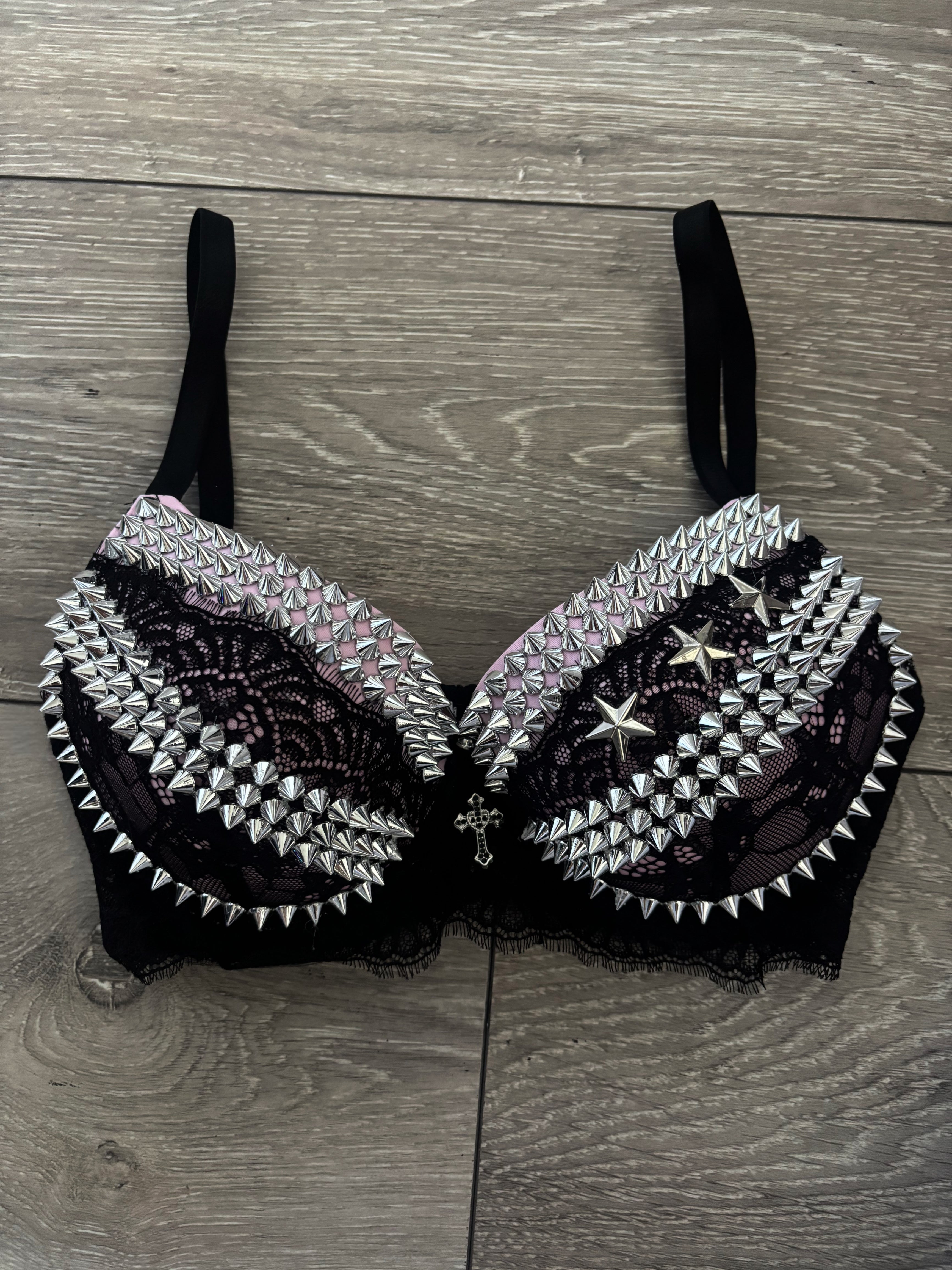 Pink Y2K Crossover (with cross) Spiked push up bra