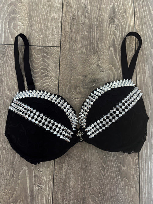 (More sizes) black Y2K (with cross) spiked push up bra