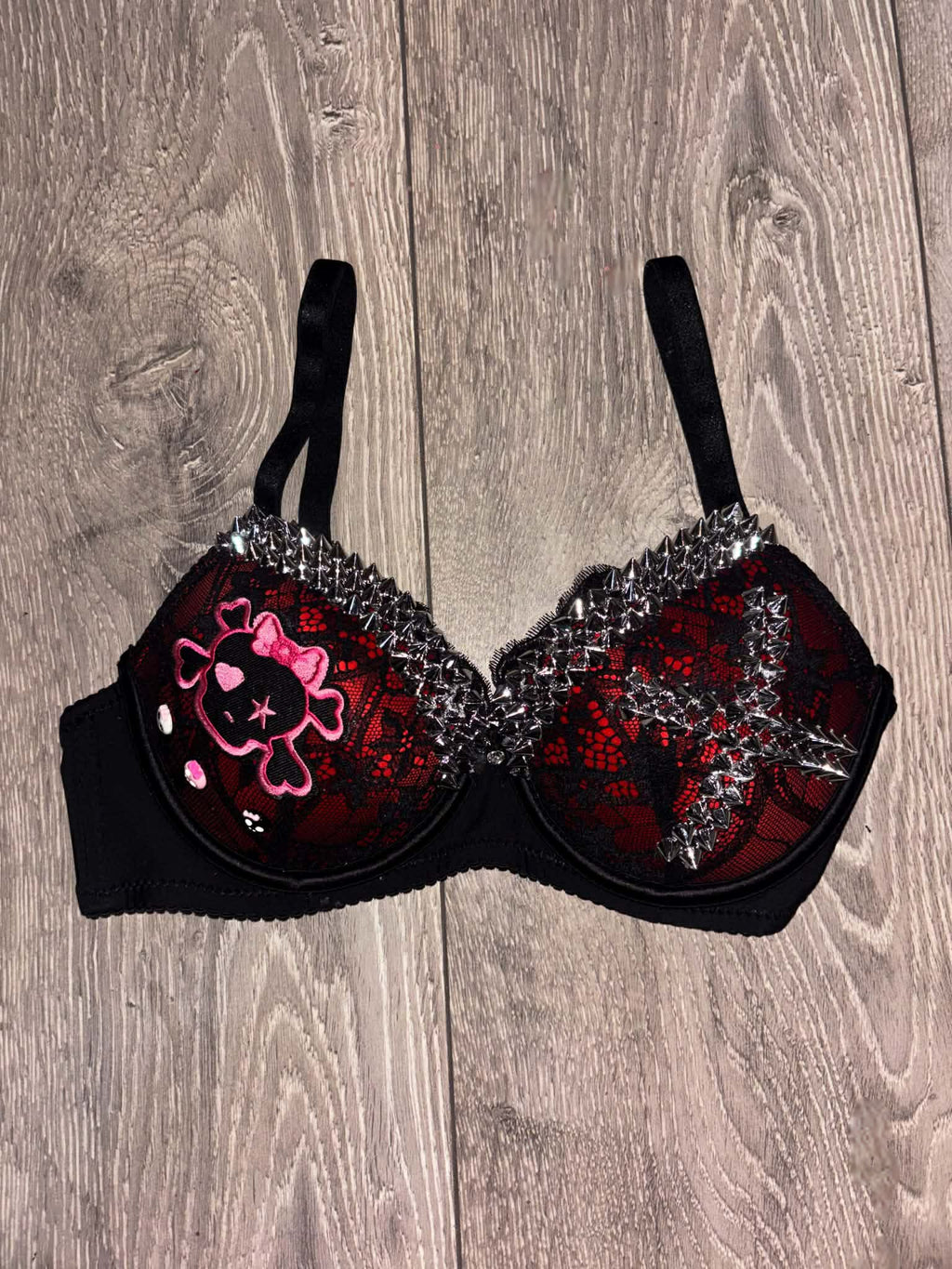 Red Skull Crush Spiked (no cross) push up bra