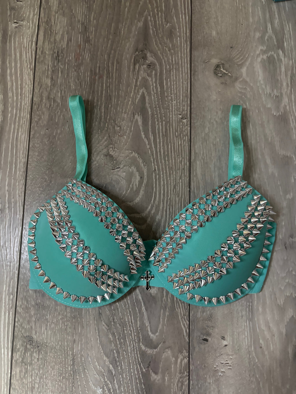 The Turquoise Crossover (with cross) (no stars) Spiked Push up Bra