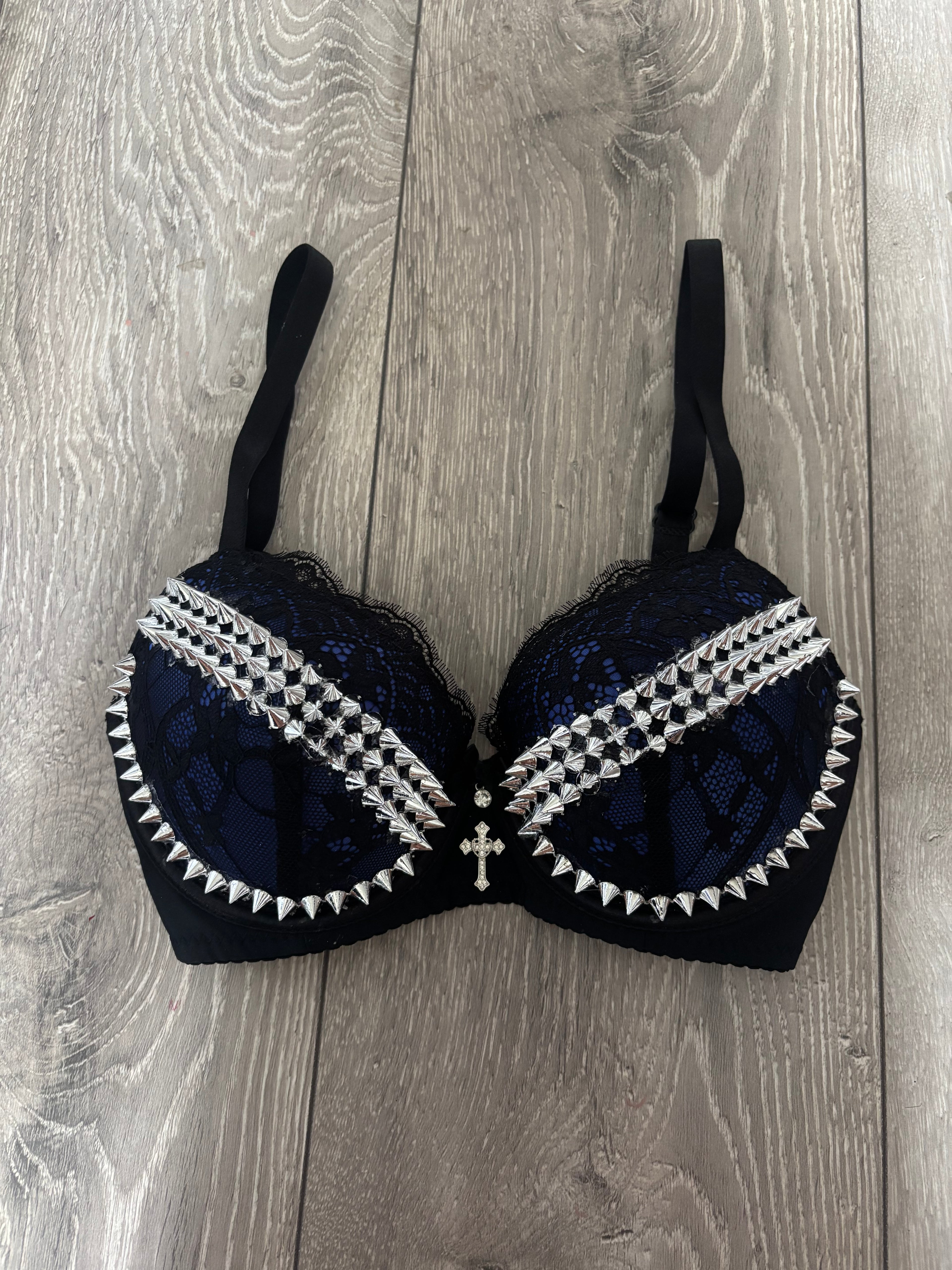 Dark Blue Y2K (with cross) Spiked push up bra