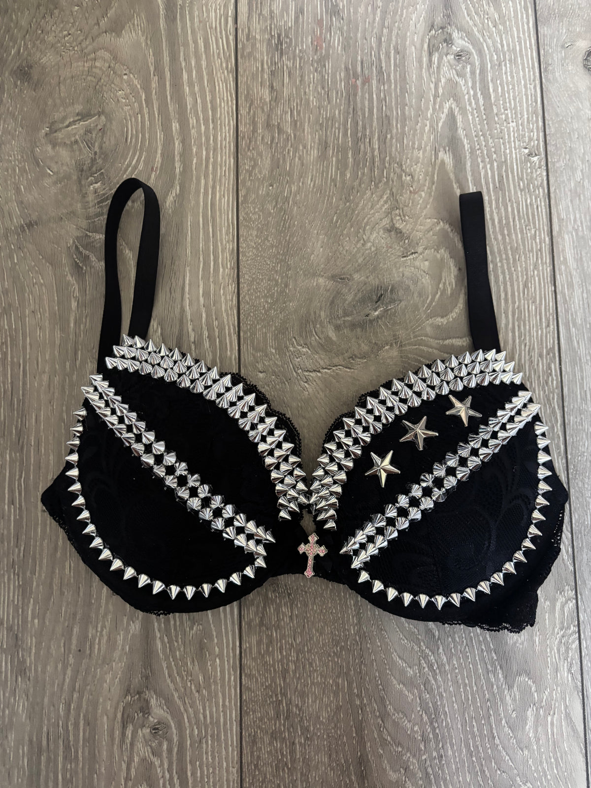 The Black Crossover Spiked (more sizes) (with cross) Push Up Bra