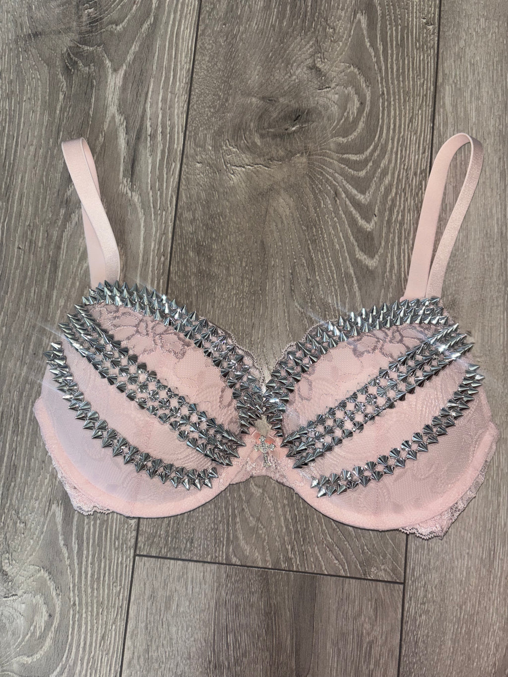 The Light Pink Triple Spiked (with cross) (more sizes) push up bra