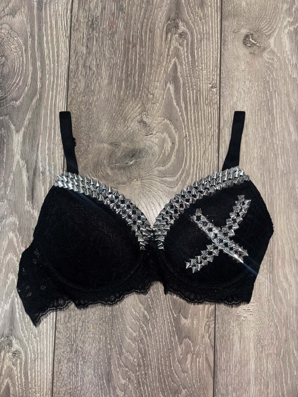 Black Single X Spiked (no cross) push up bra