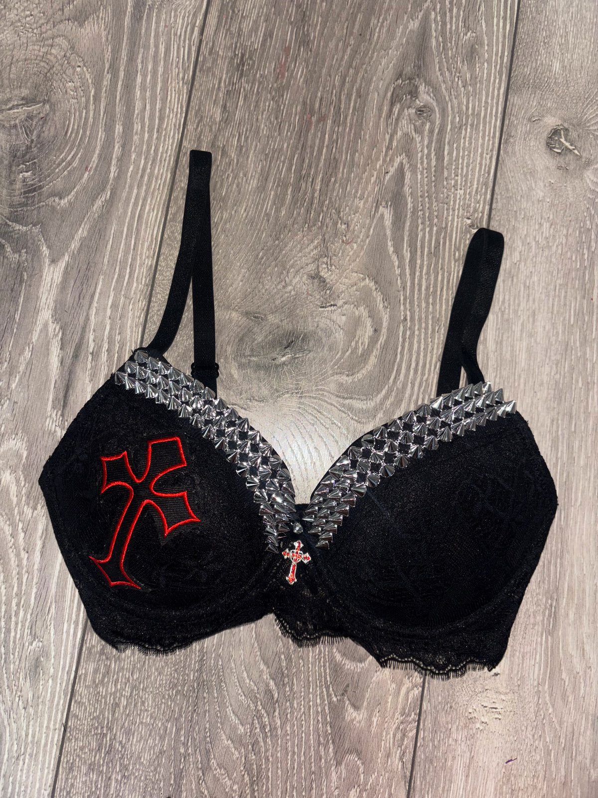 Hellbound Cross single strip spiked (with cross) push up bra