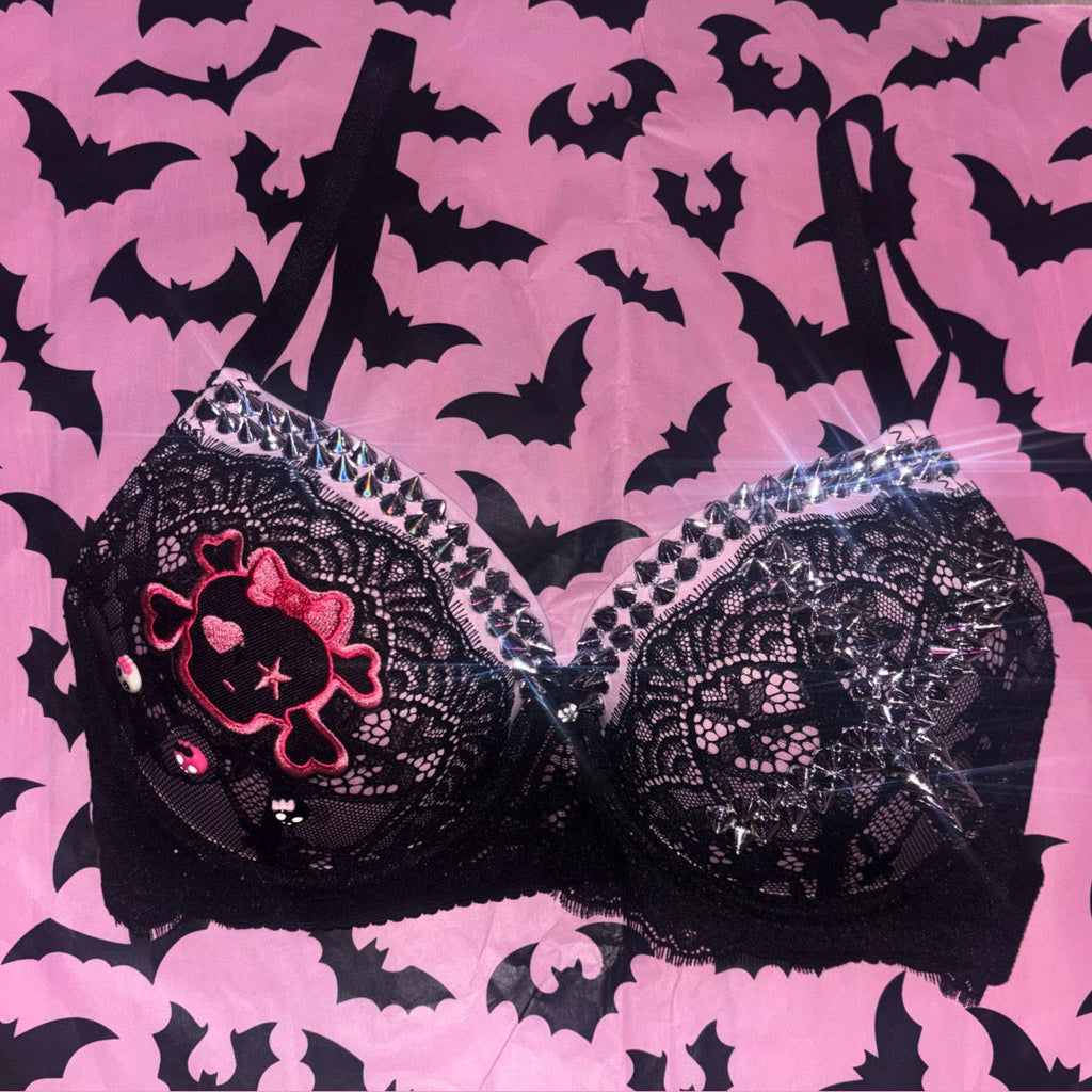 Pink Skull Crush Spiked (no cross) push up bra