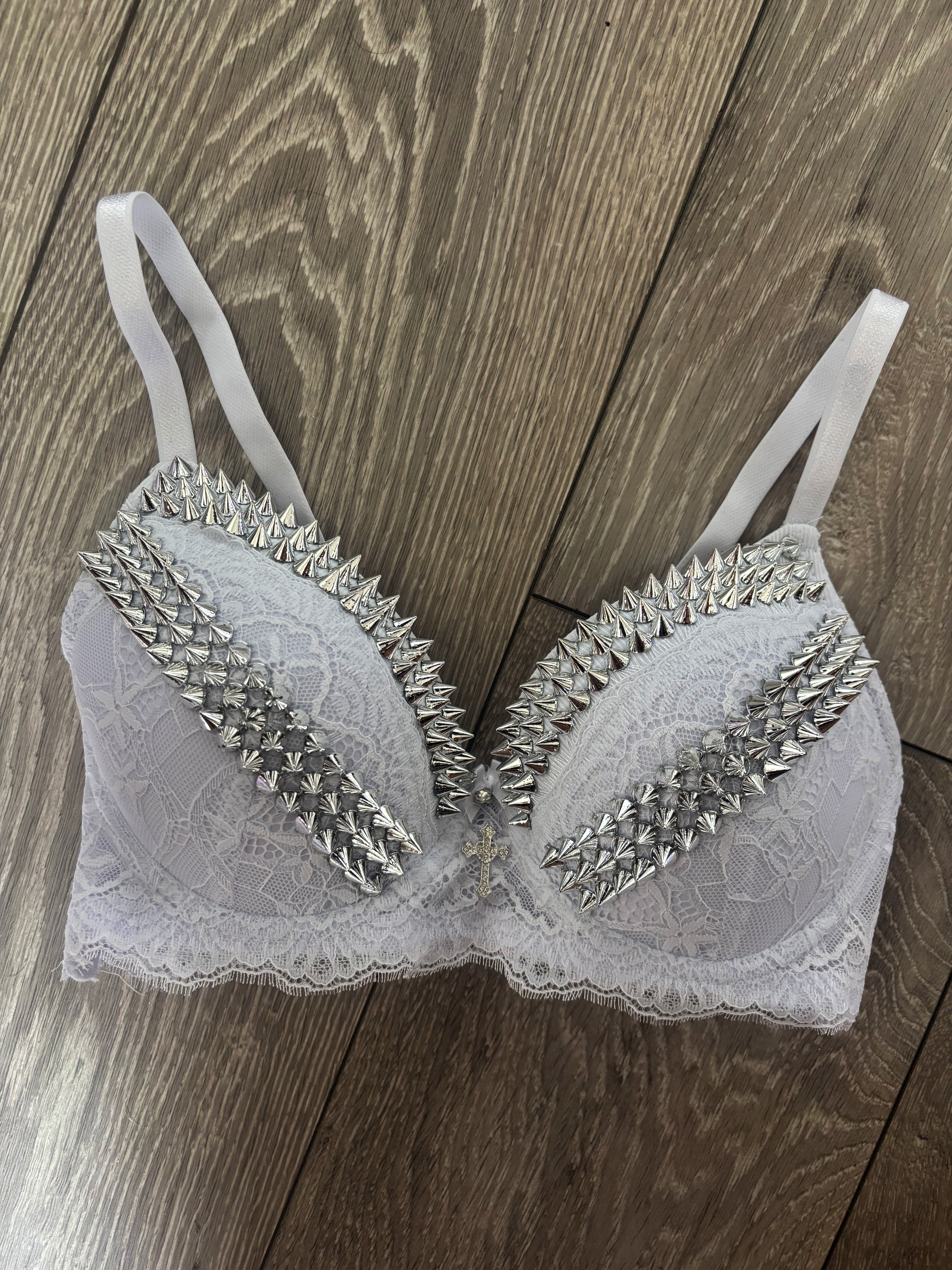 White Y2K (with cross) Spiked push up bra