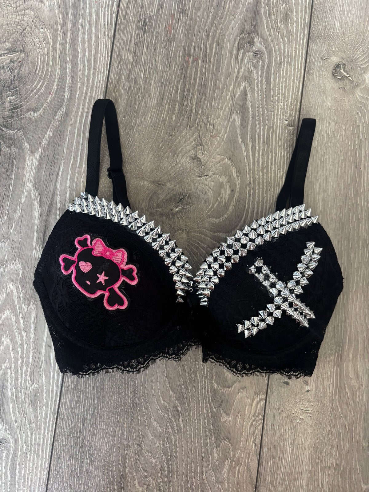 Black Skull Crush Spiked (no mini skulls) (no cross) push up bra