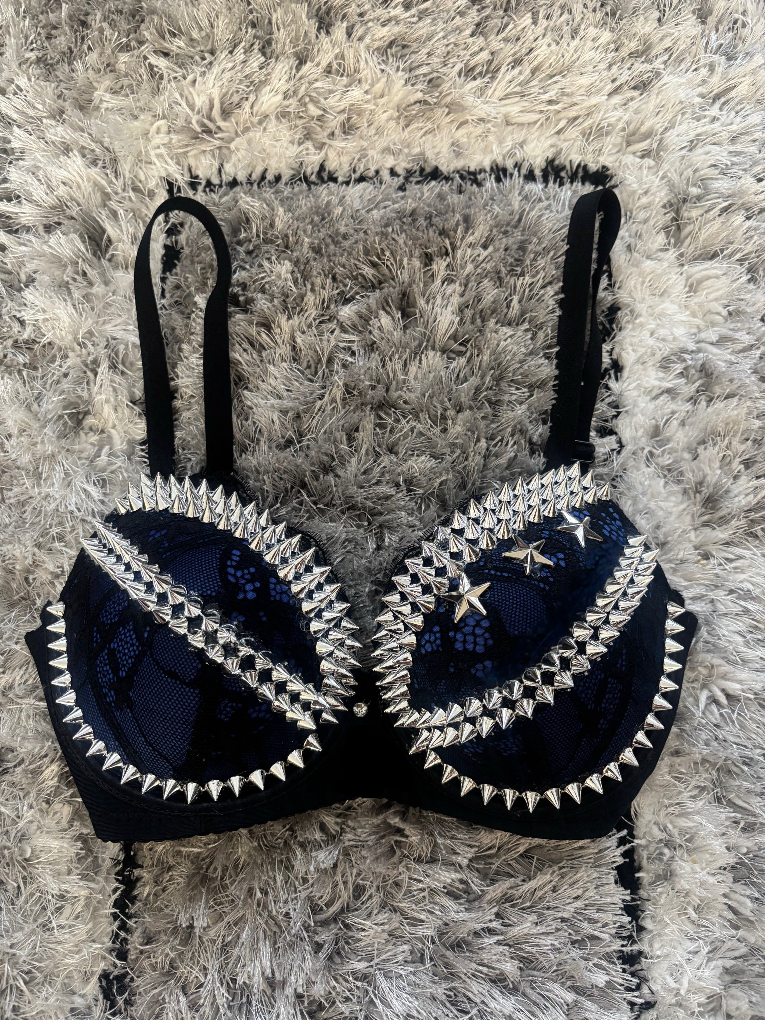 Dark Blue Y2K Crossover (no cross) Spiked push up bra