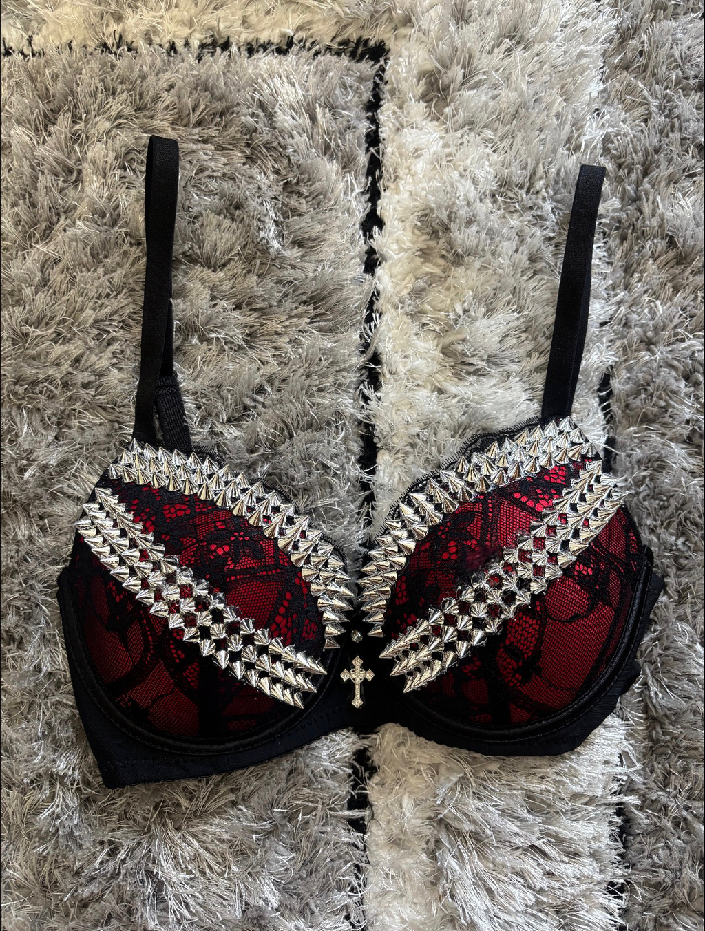 Red and black Y2K (with cross) Spiked push up bra