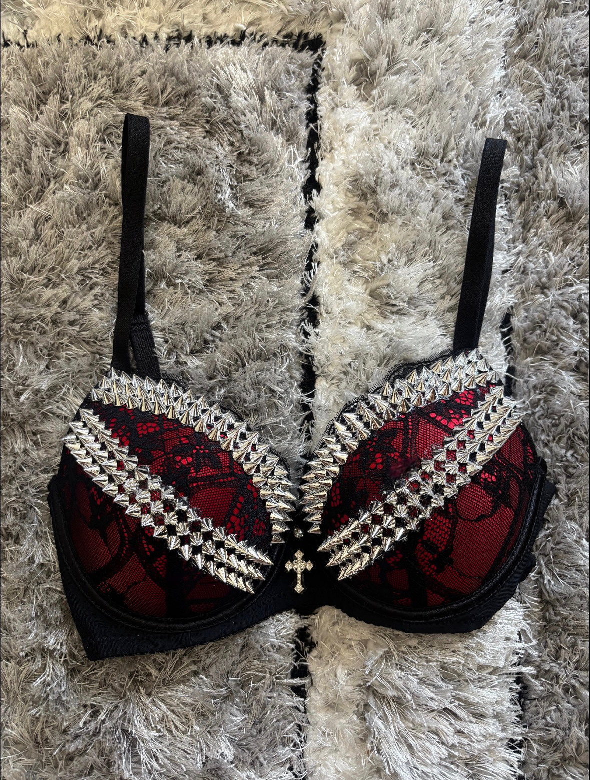 Red and black Y2K (with cross) Spiked push up bra