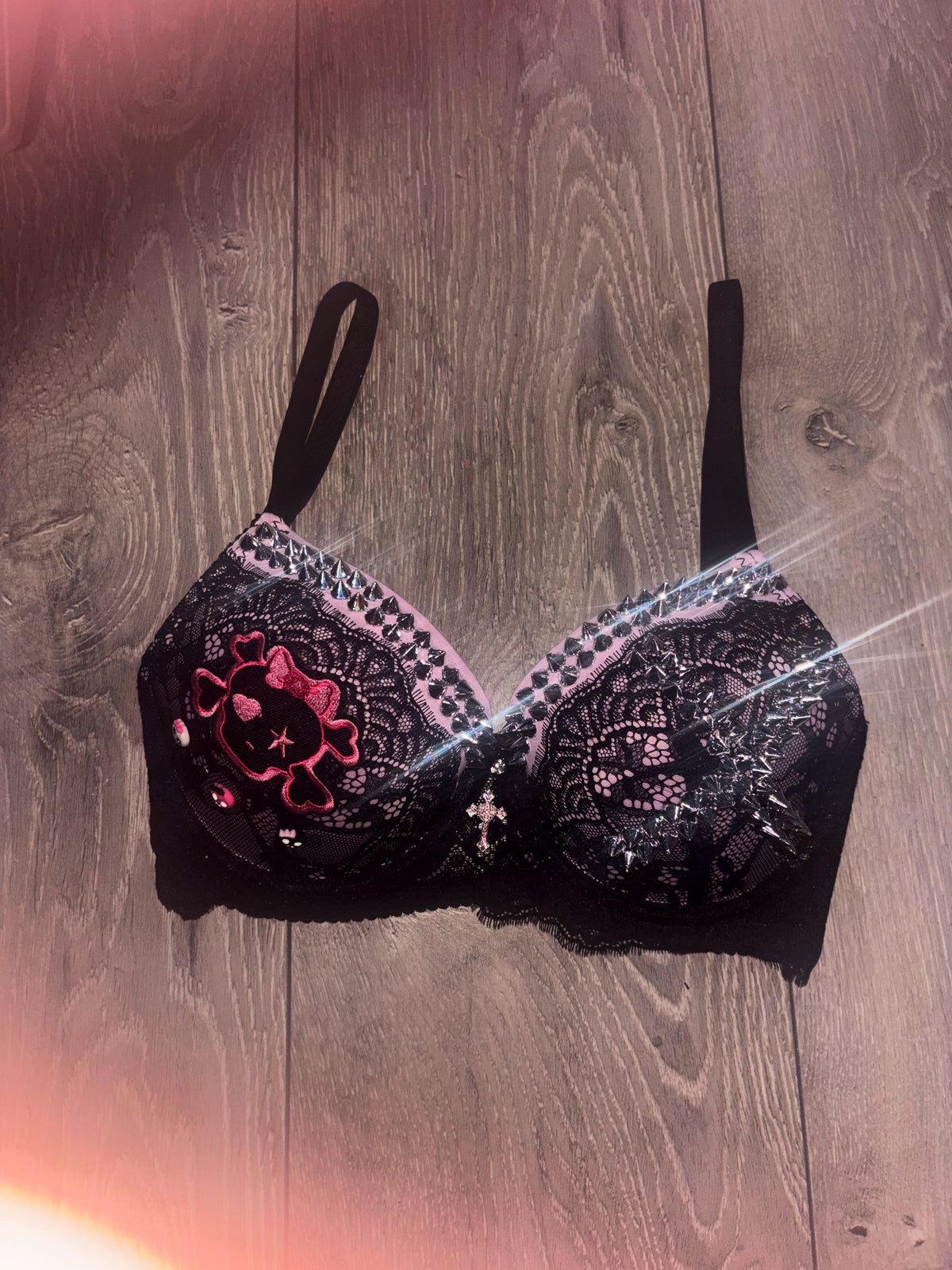 Pink Crush Skull Spiked (with cross) push up bra