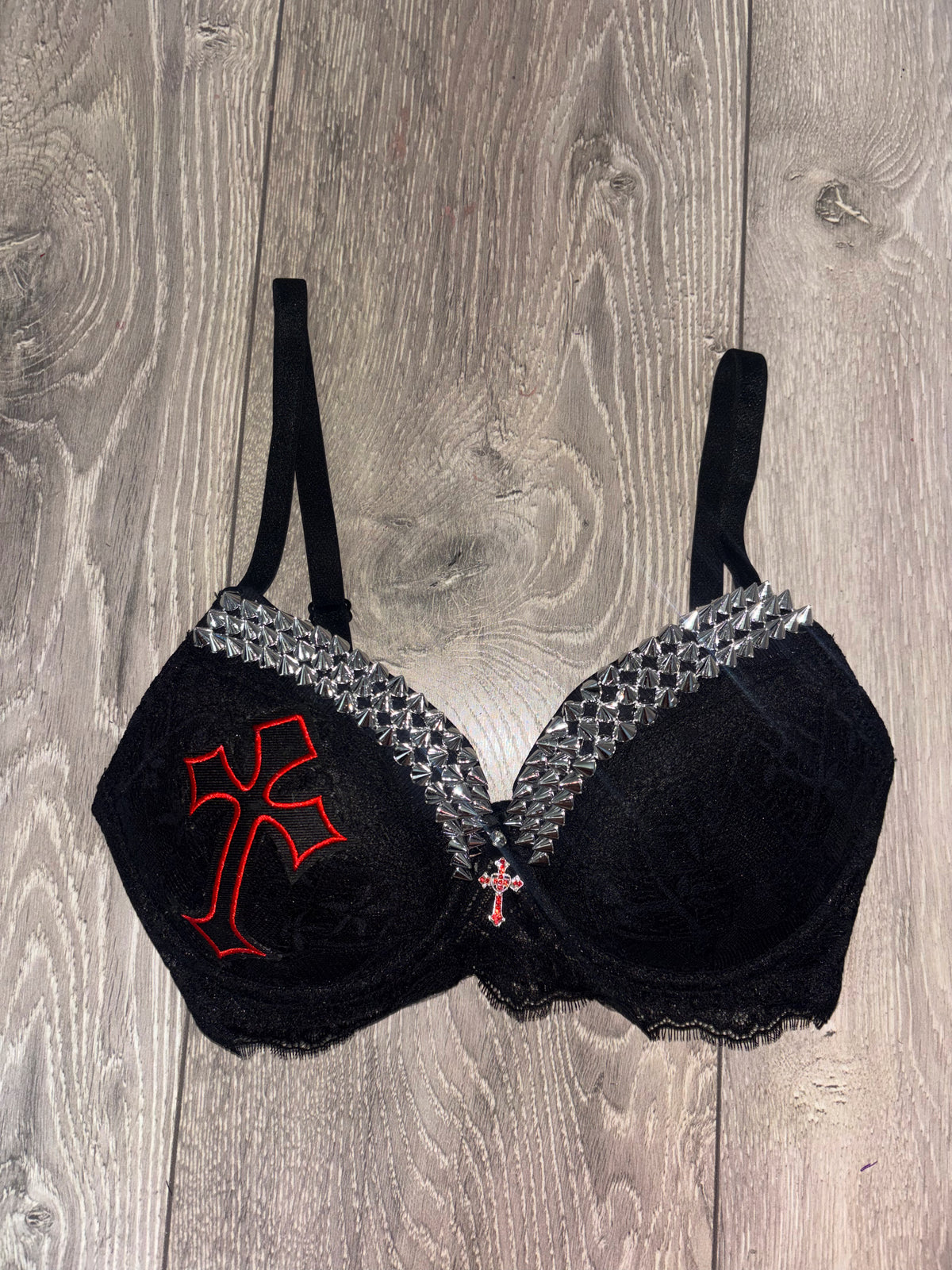 Hellbound Cross single strip spiked (with cross) push up bra