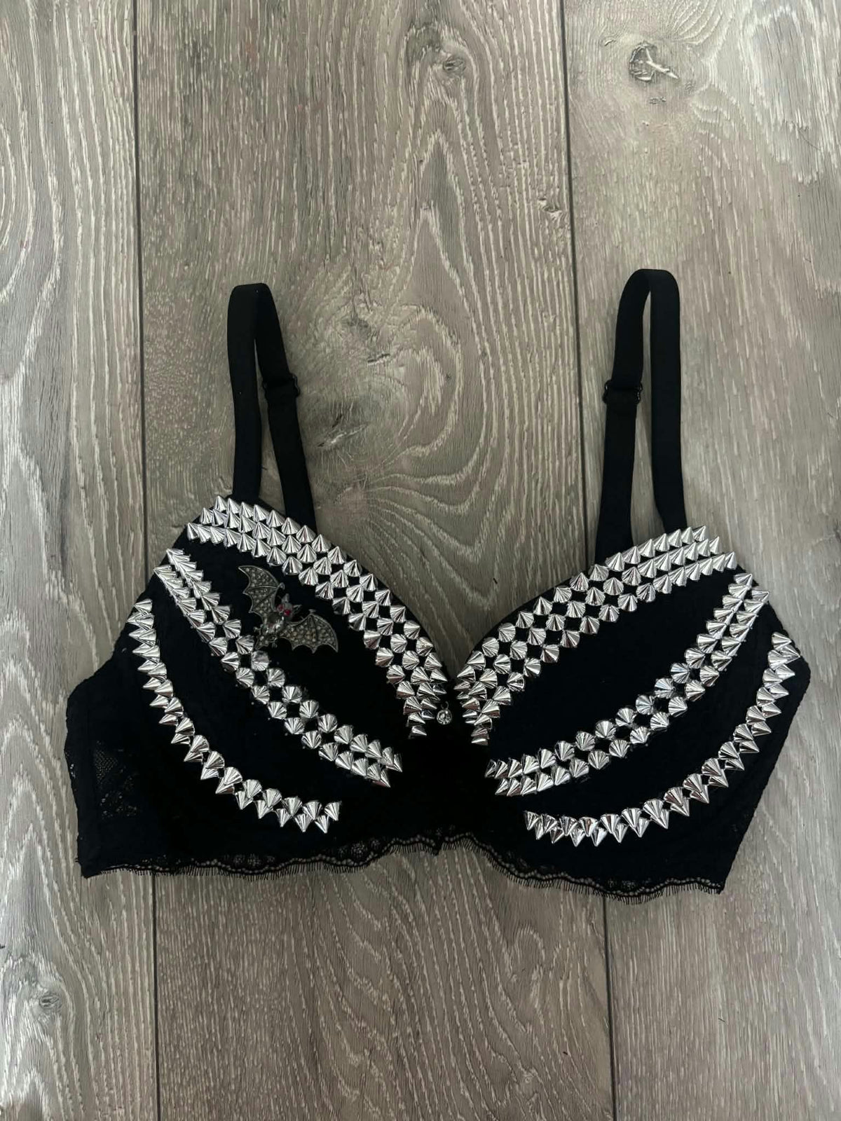 Black Bat Adjustable Pin Spiked (no cross) Push up Bra