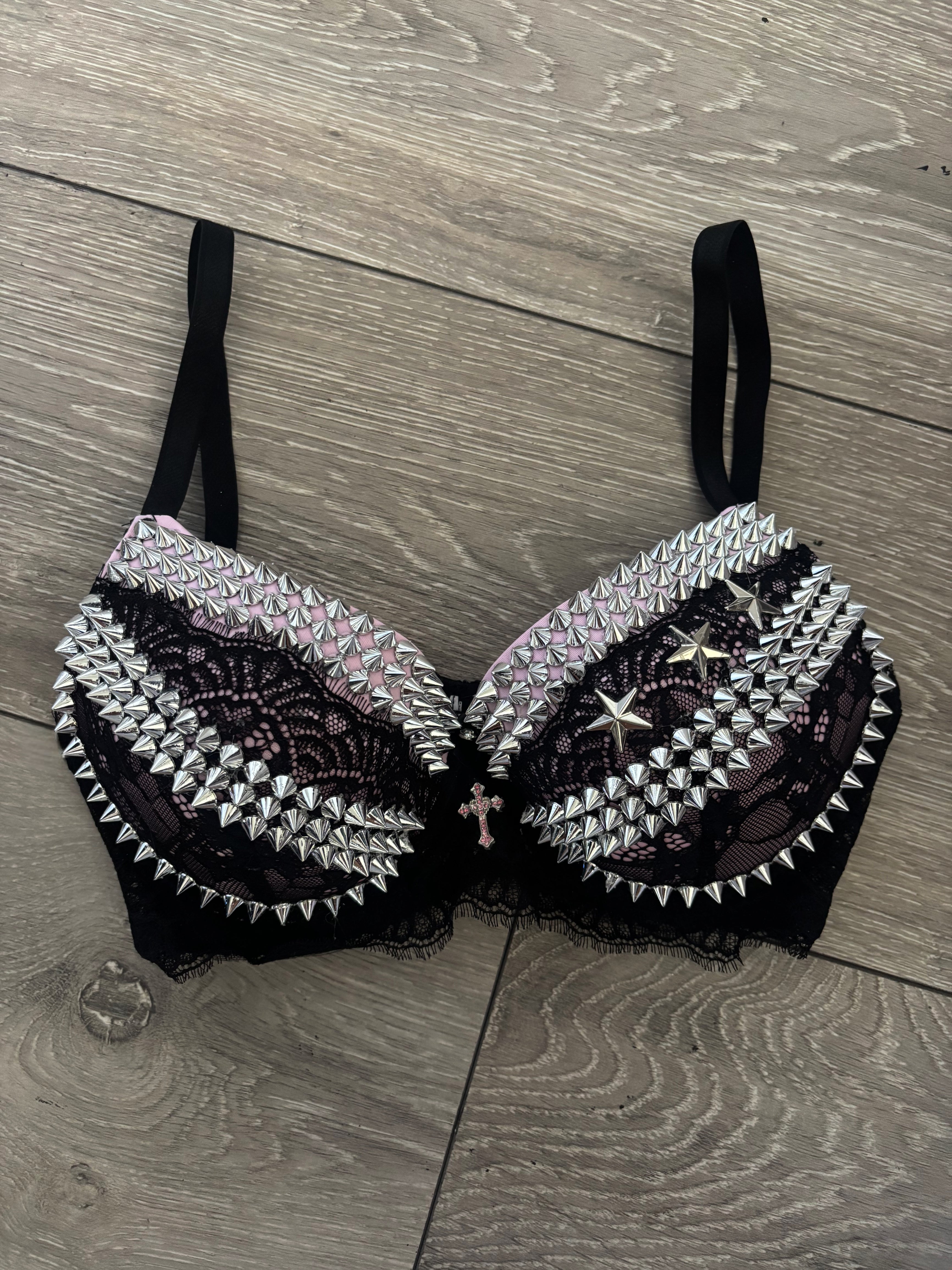 Pink Y2K Crossover (with cross) Spiked push up bra