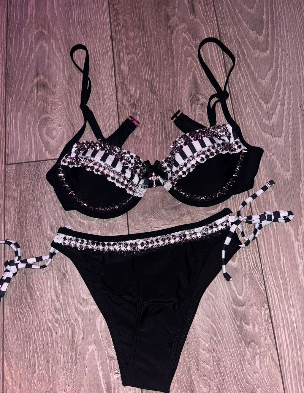 Noir Studded Bikini (with cross) underwired top and bottoms