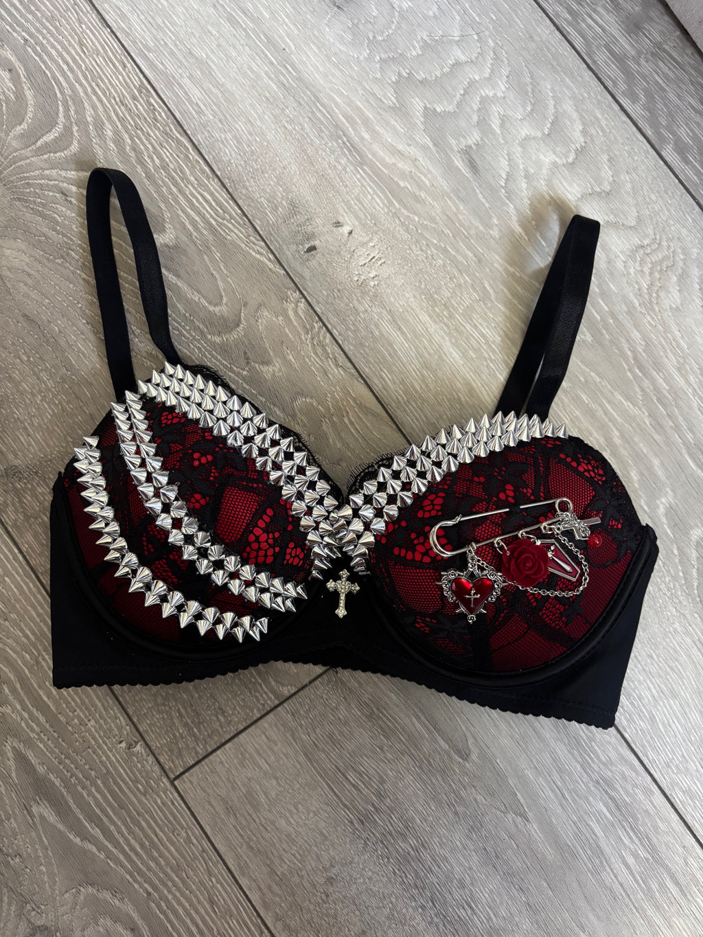The Eternal Romance Spiked adjustable gothic pin (with cross) push up bra