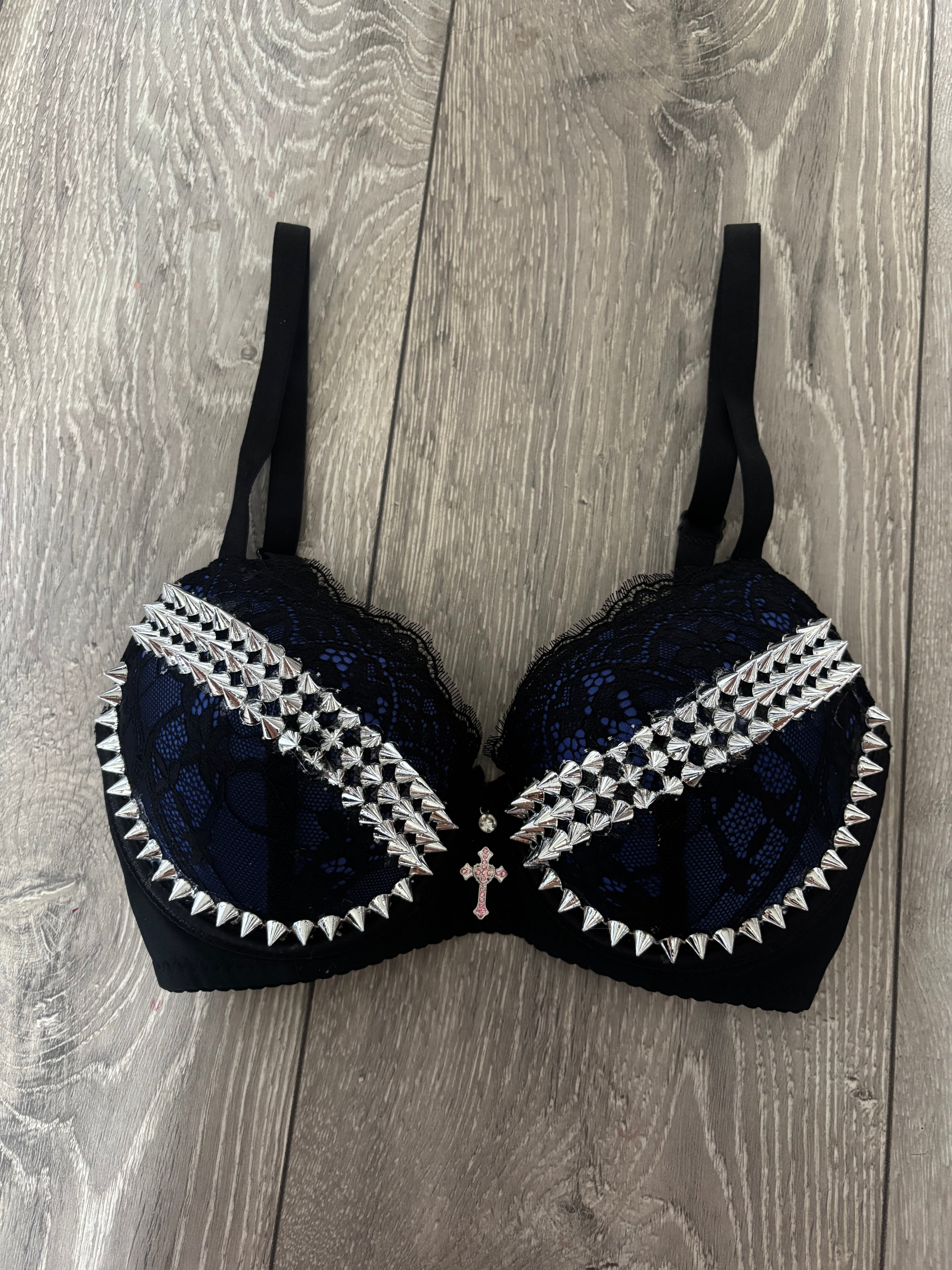 Dark Blue Y2K (with cross) Spiked push up bra
