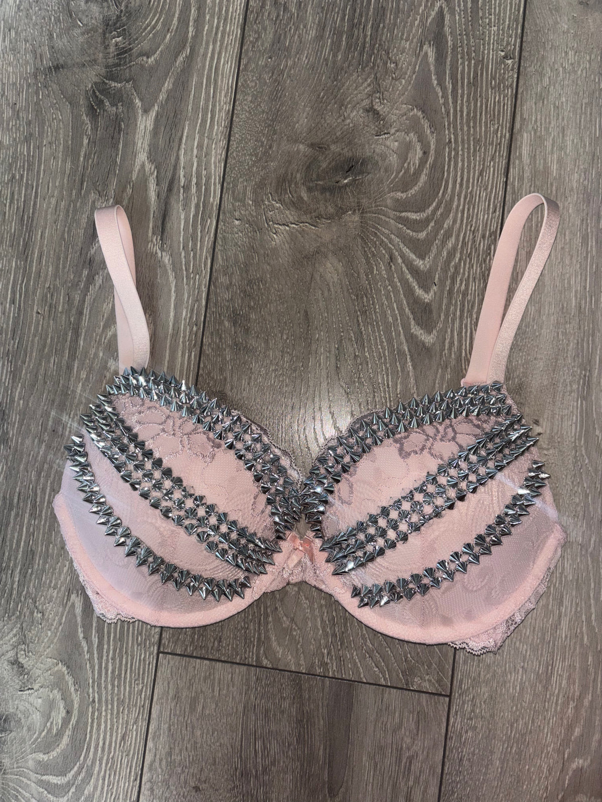 The Light Pink Triple Spiked (no cross) (more sizes) Push up bra