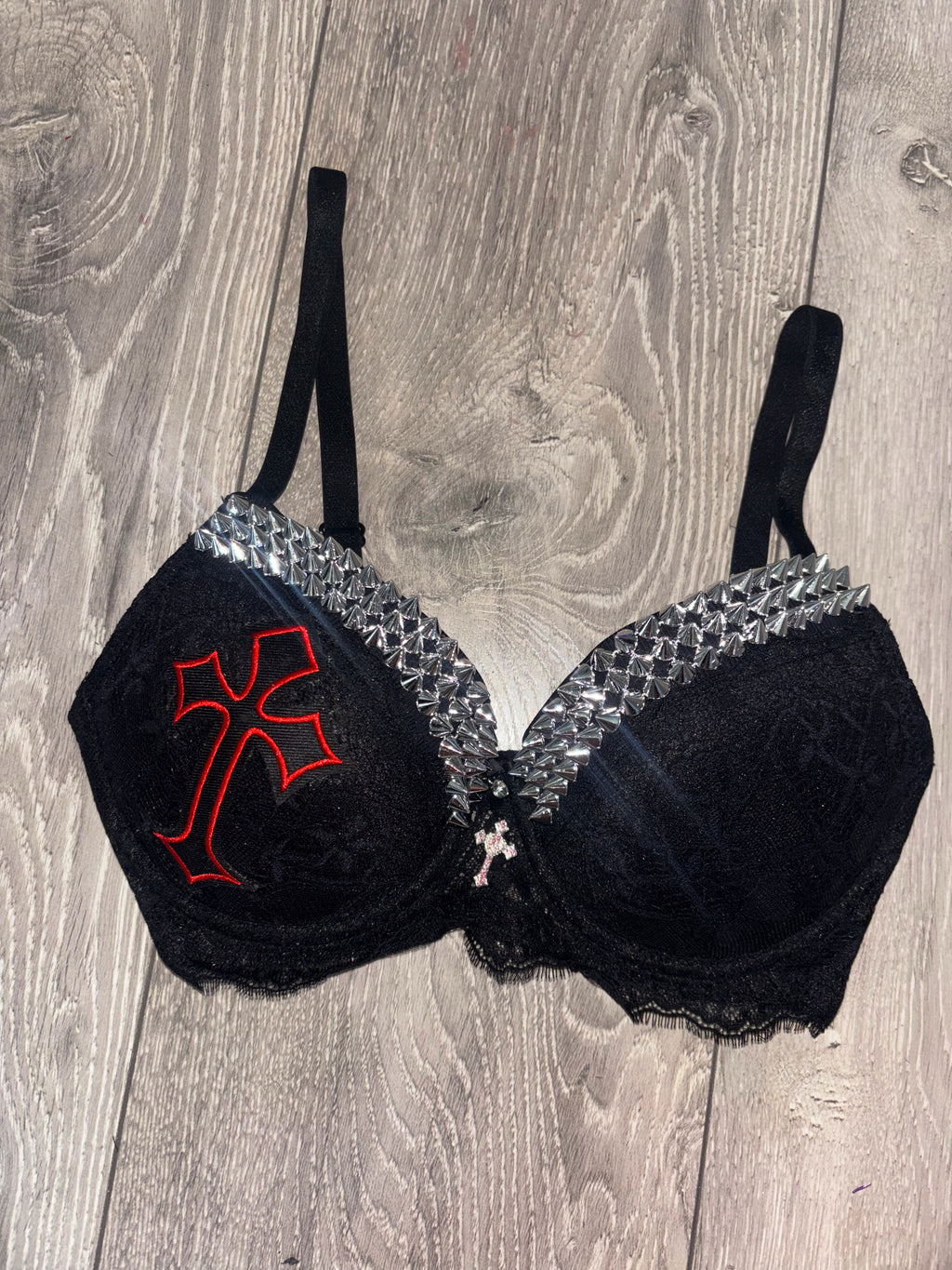 Hellbound Cross single strip spiked (with cross) push up bra