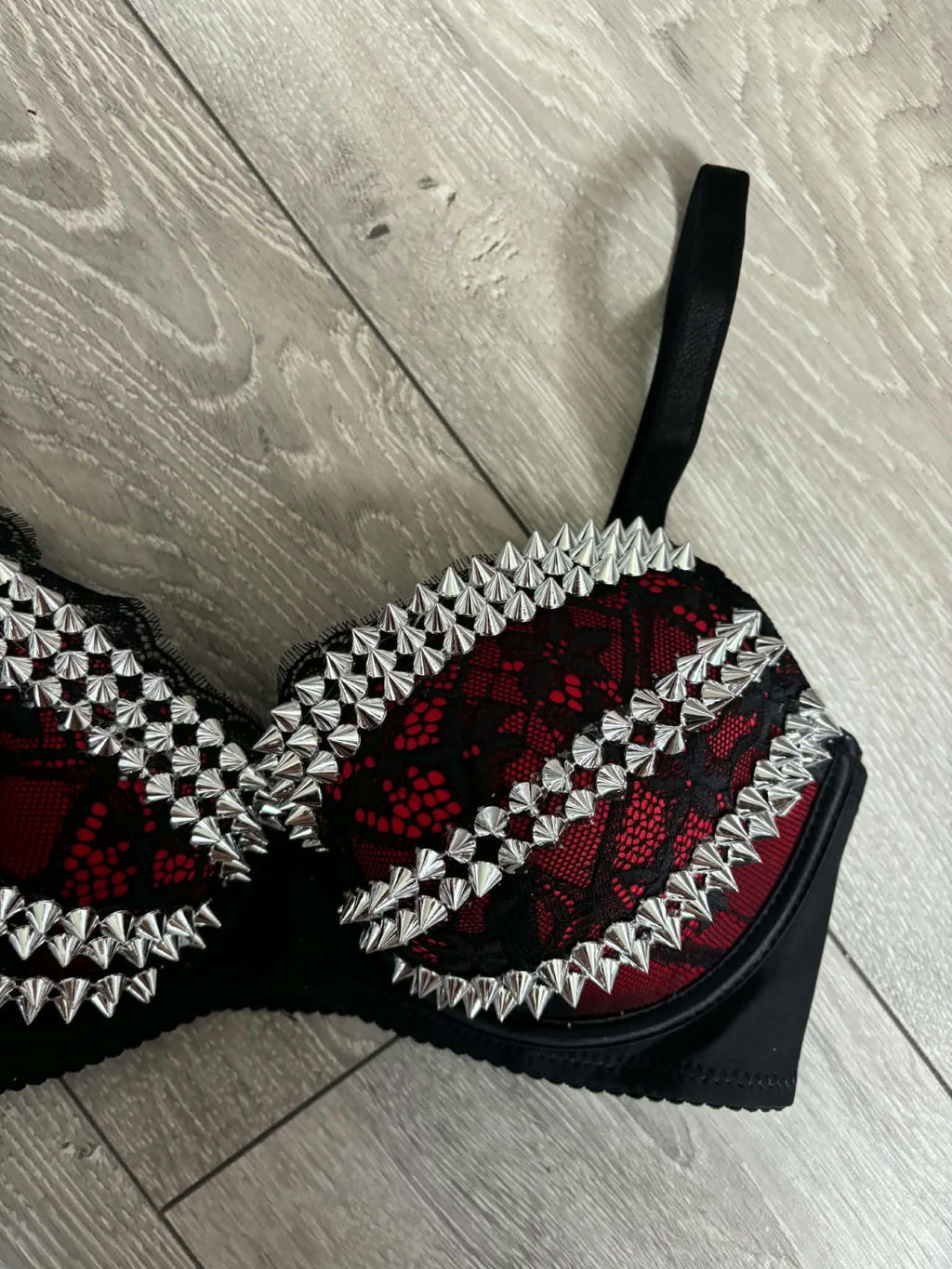 The Red Triple Spiked (no cross) Push up bra