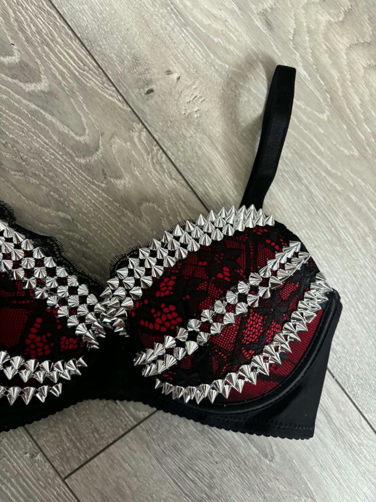The Red Triple Spiked (no cross) Push up bra