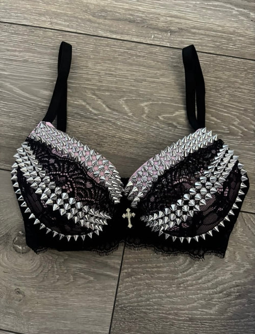 The Pink Y2K Crossover (with cross) (no stars) Spiked push up bra