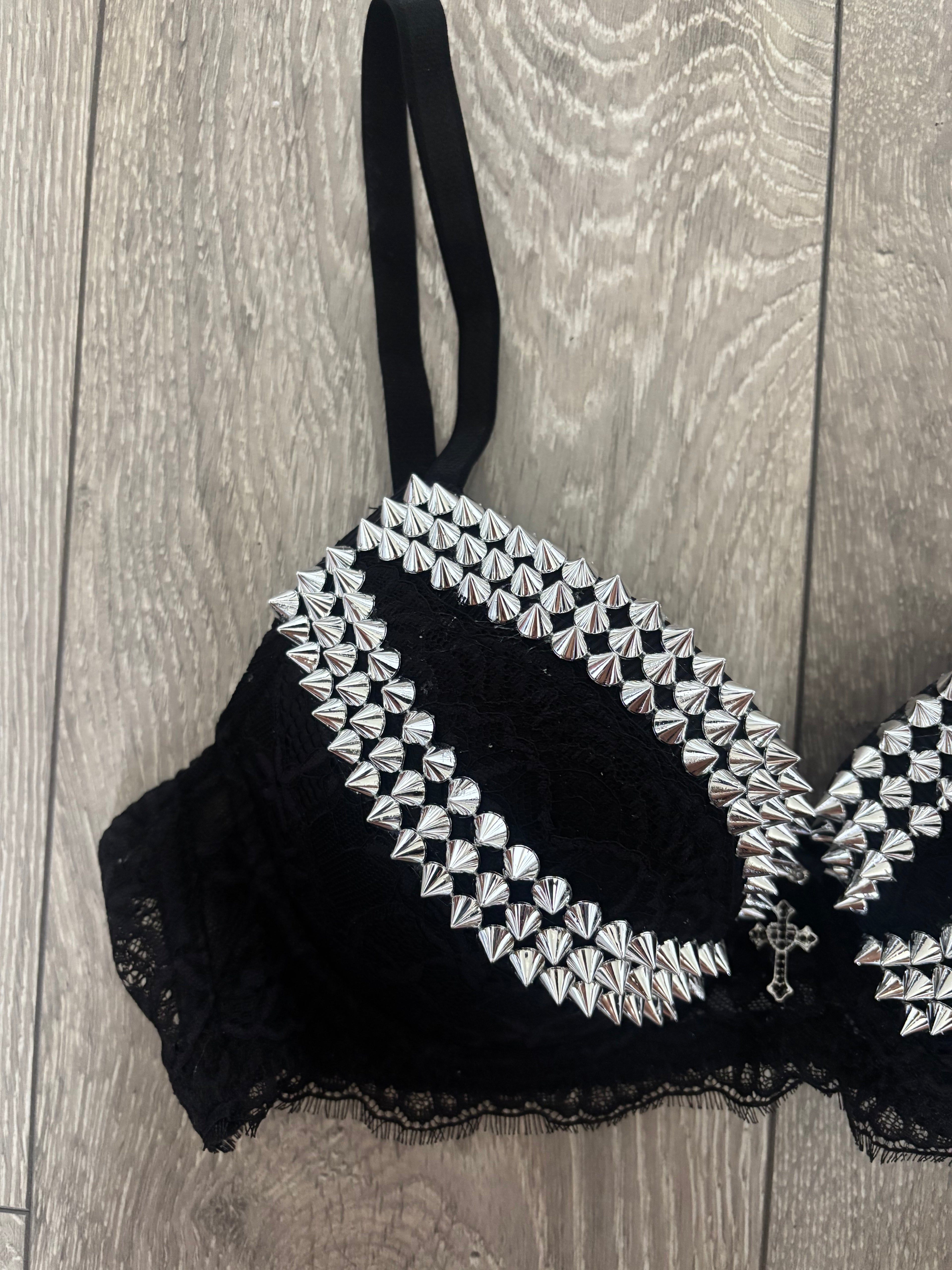 Black Y2K (with cross) Spiked push up bra