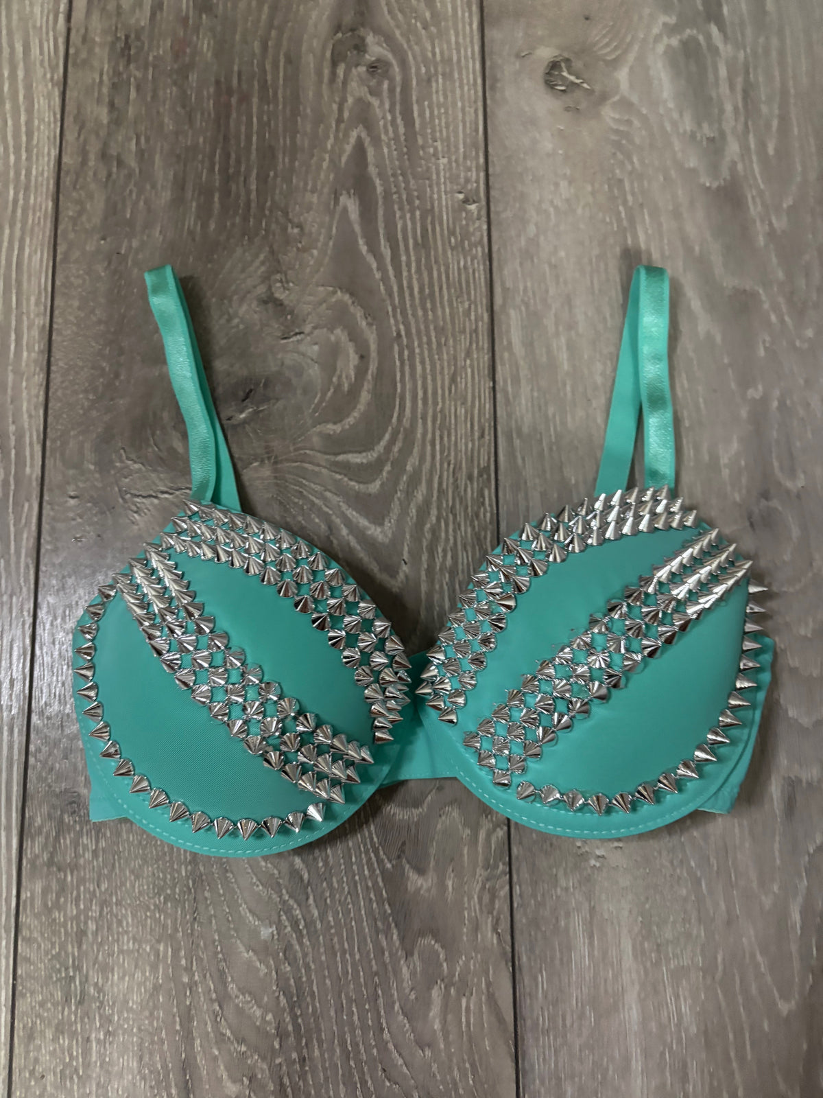 The Turquoise Crossover (no cross) (no stars) Spiked Push up Bra