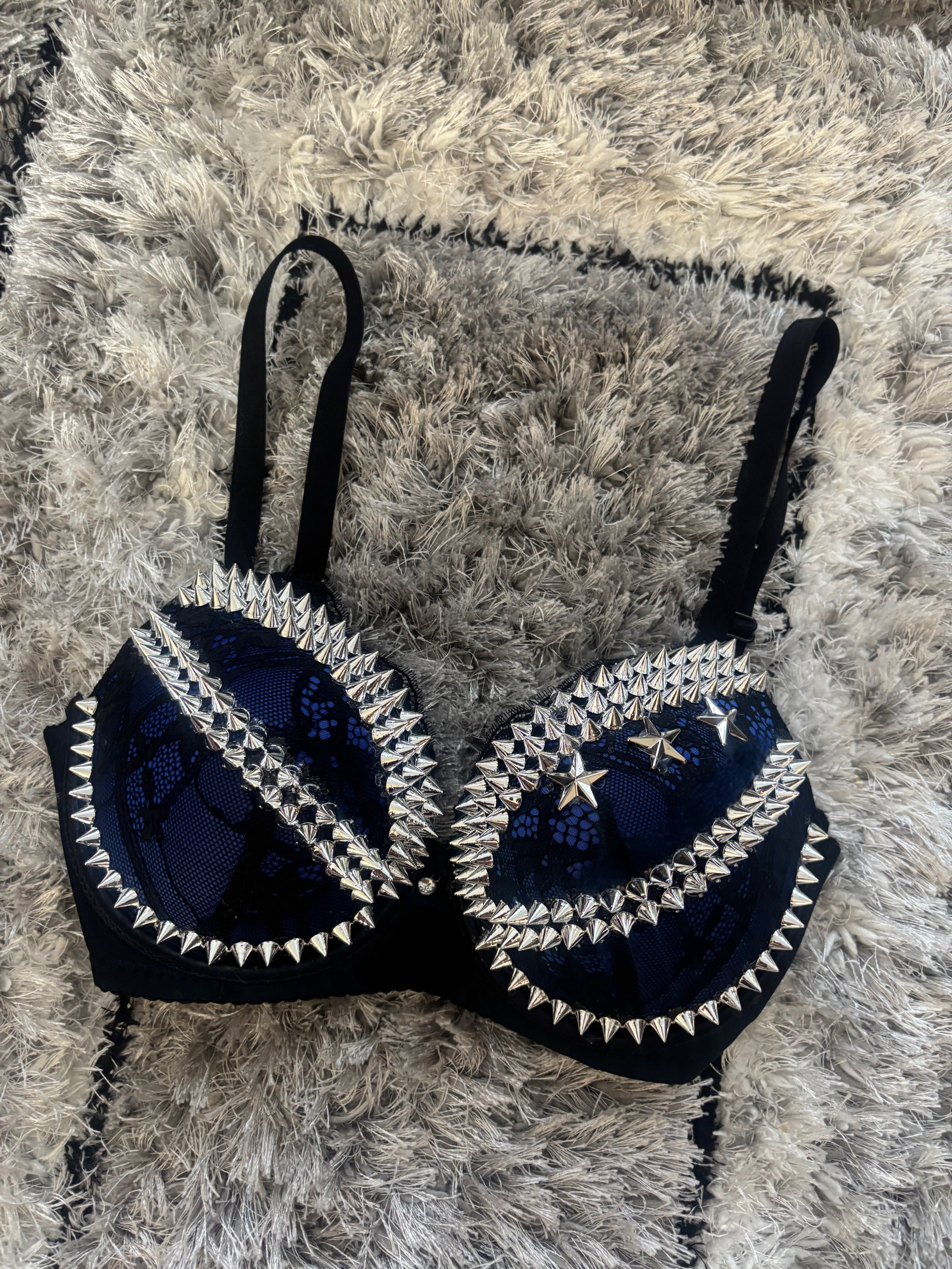 Dark Blue Y2K Crossover (no cross) Spiked push up bra