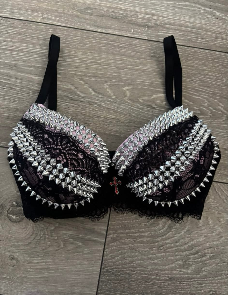 The Pink Y2K Crossover (with cross) (no stars) Spiked push up bra