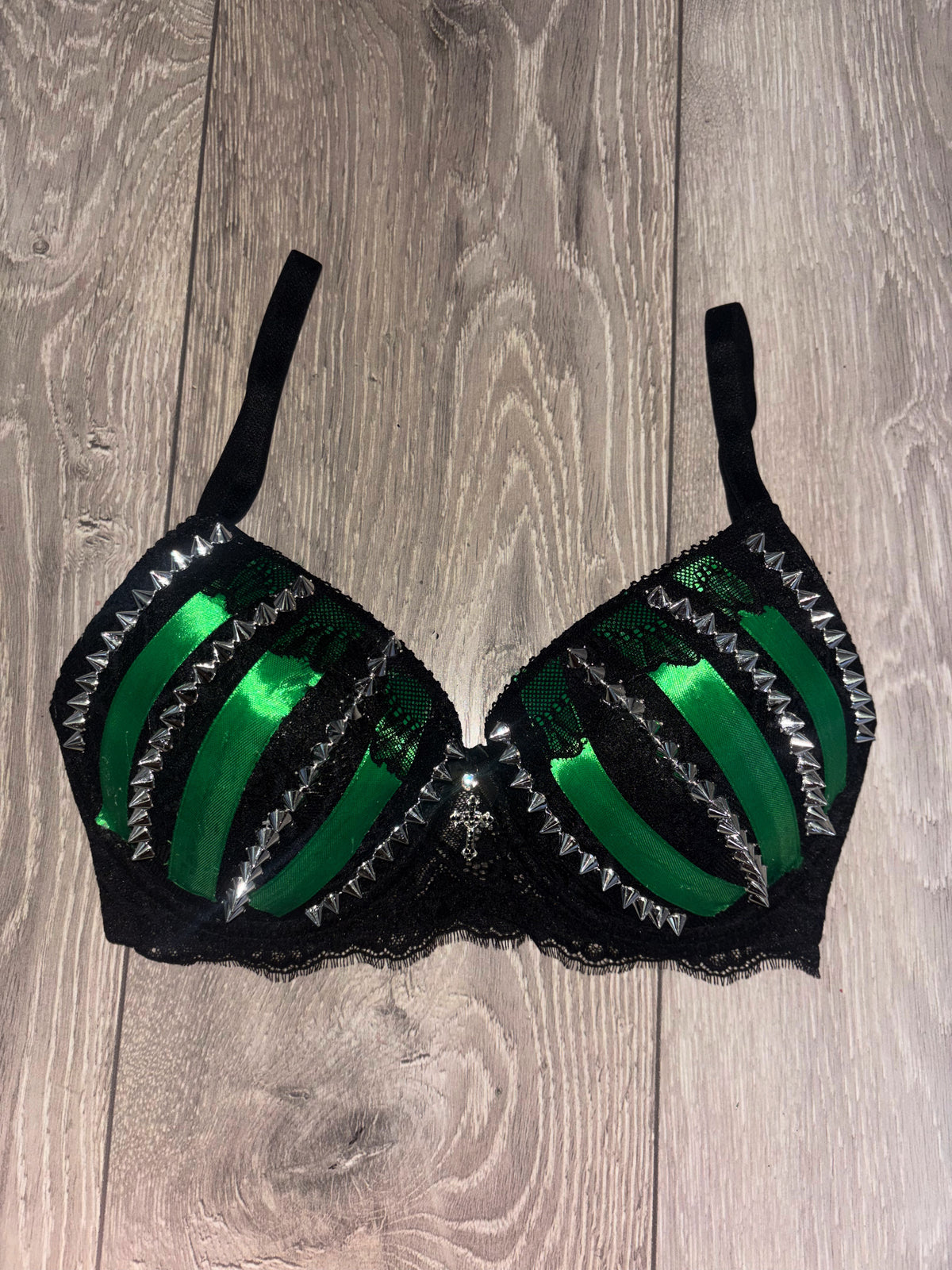 Green Poison Spiked (with cross) Push up bra