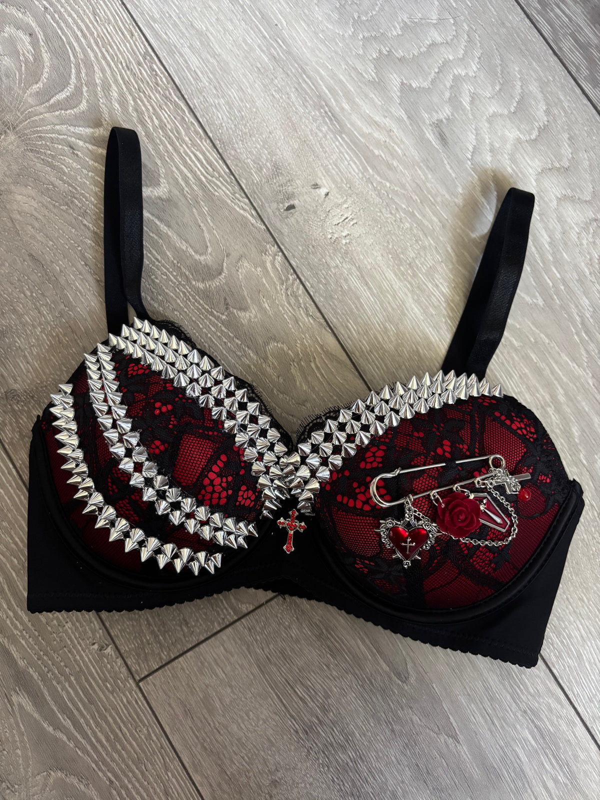 The Eternal Romance Spiked adjustable gothic pin (with cross) push up bra