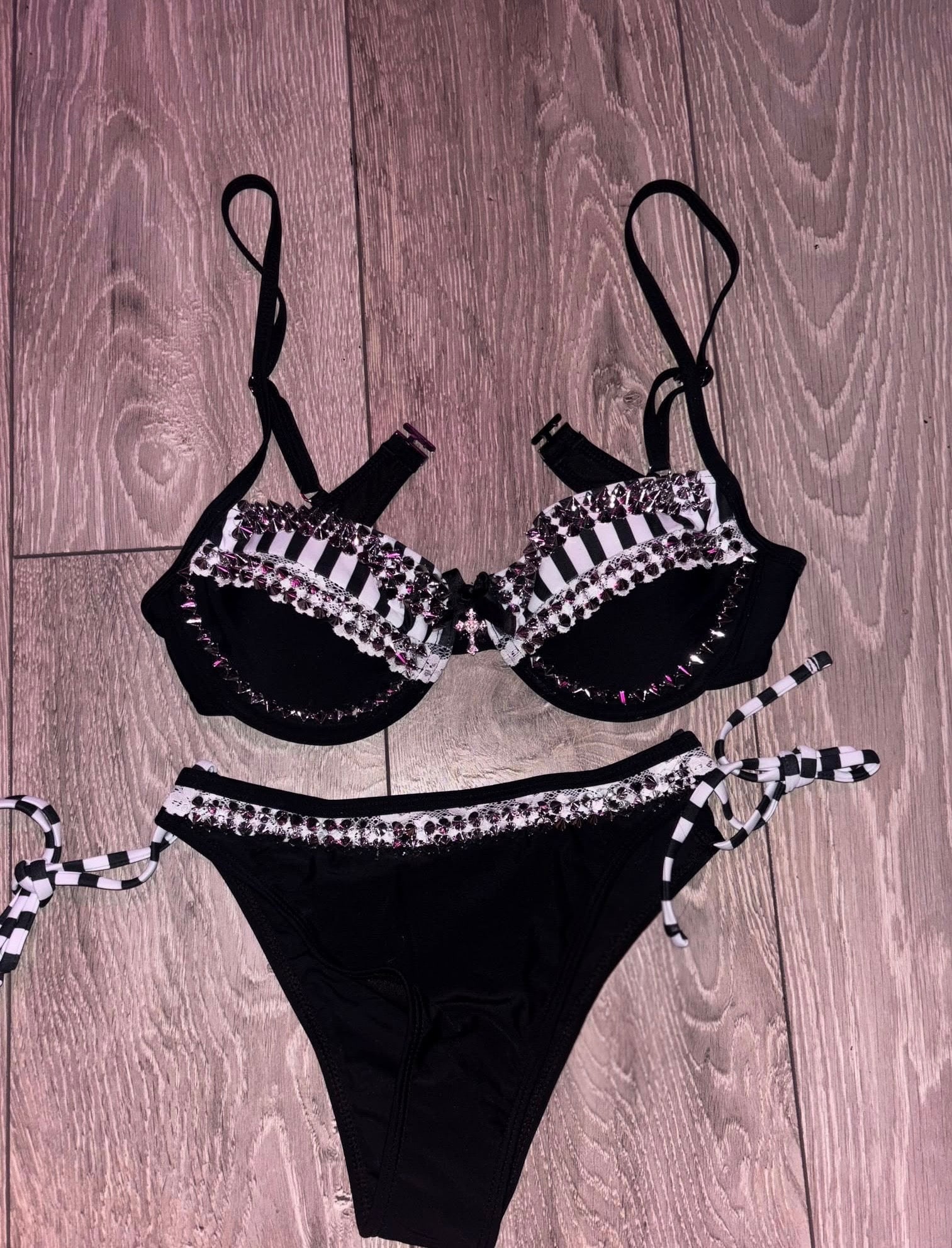 Noir Studded Bikini (with cross) underwired top and bottoms