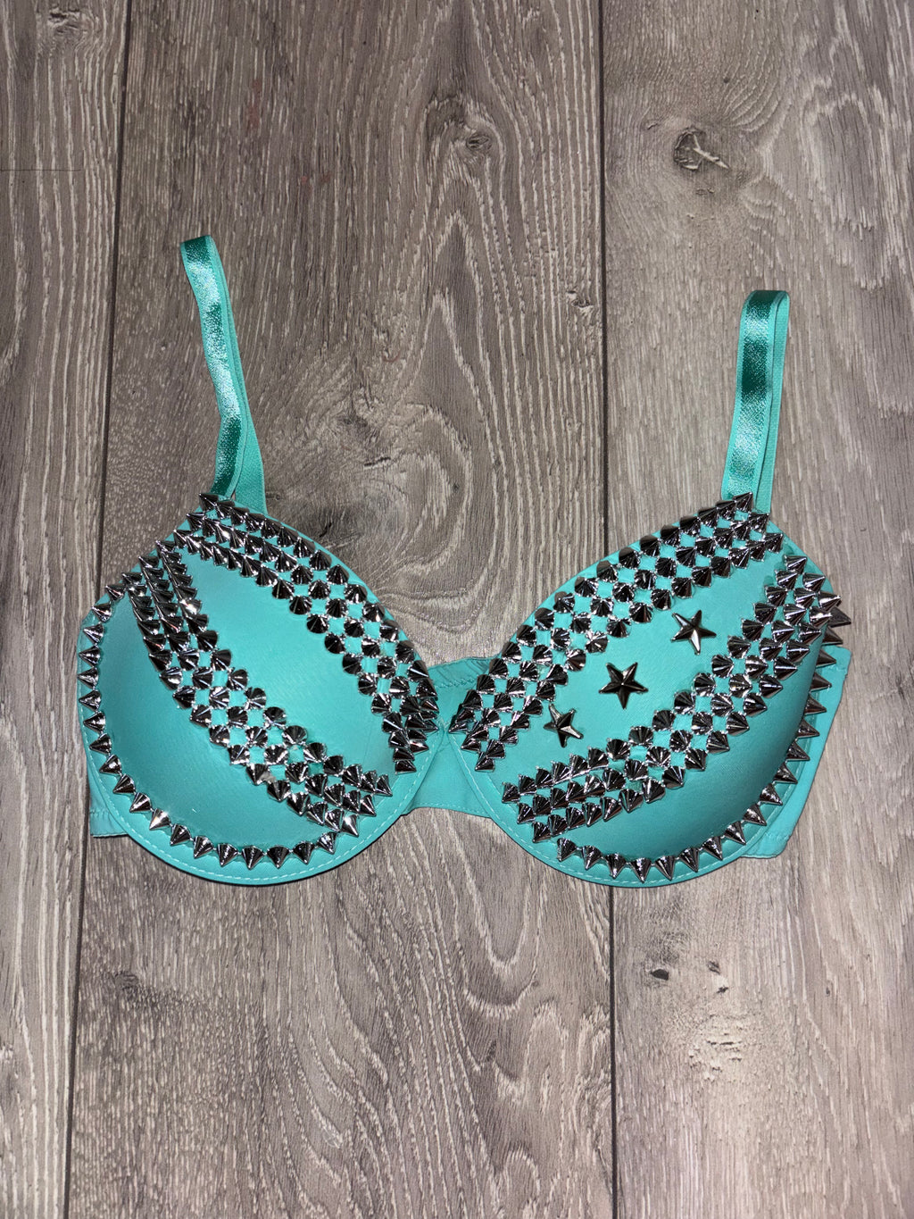 The Turquoise Crossover (with stars) (no cross) Spiked Push up Bra