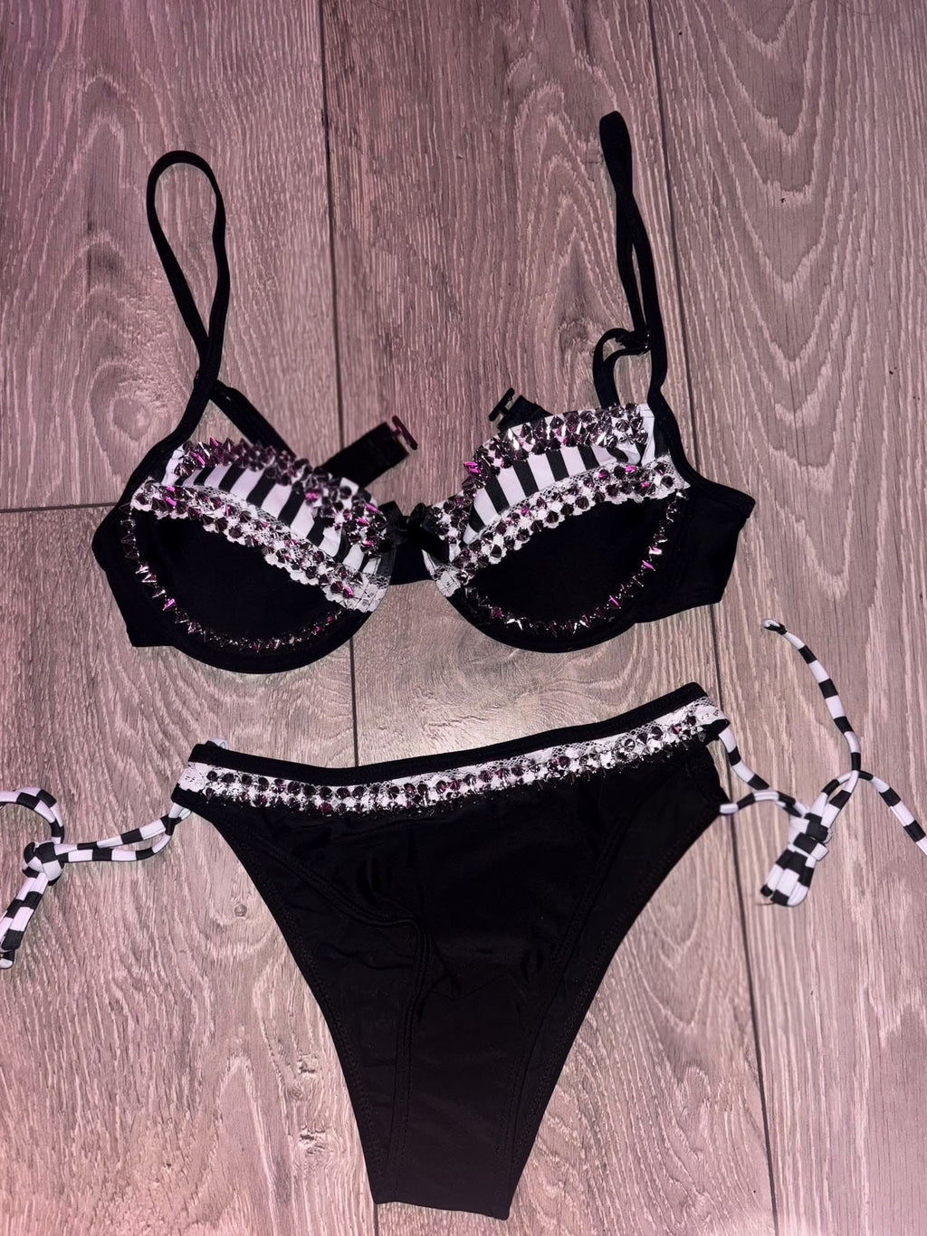 Noir Studded Bikini (no cross) underwired top and bottoms