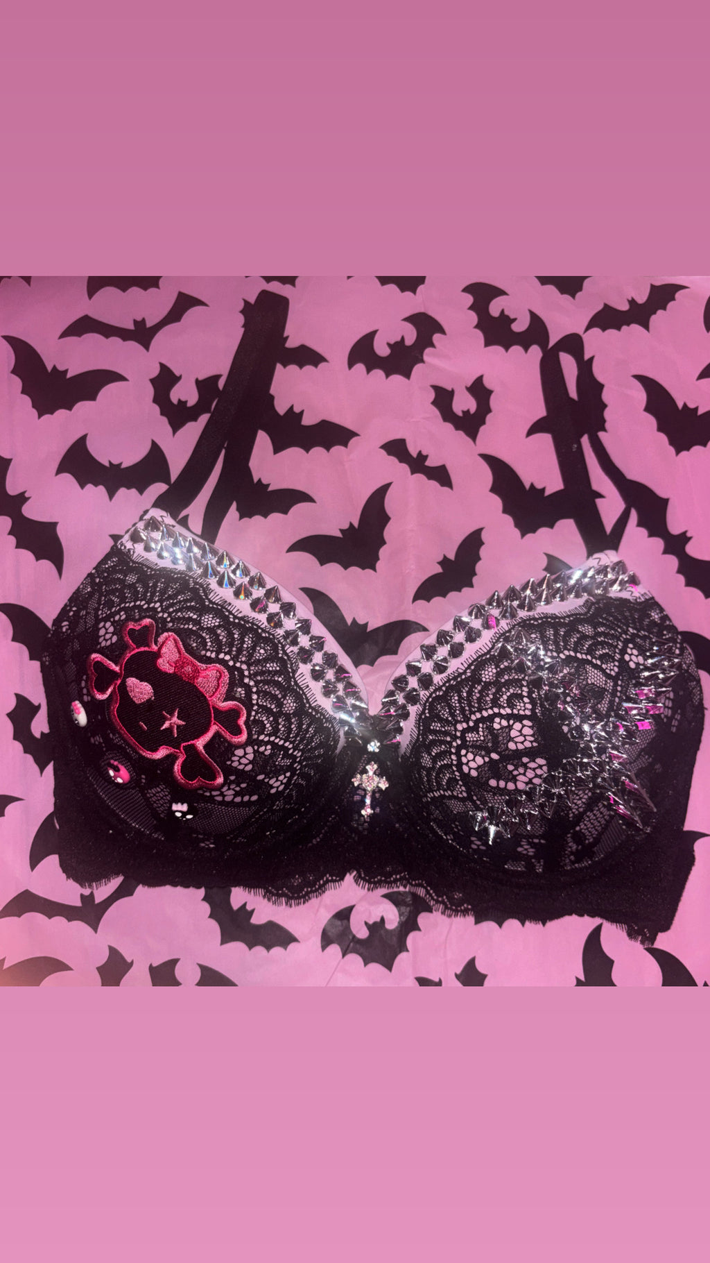 Pink Crush Skull Spiked (with cross) push up bra