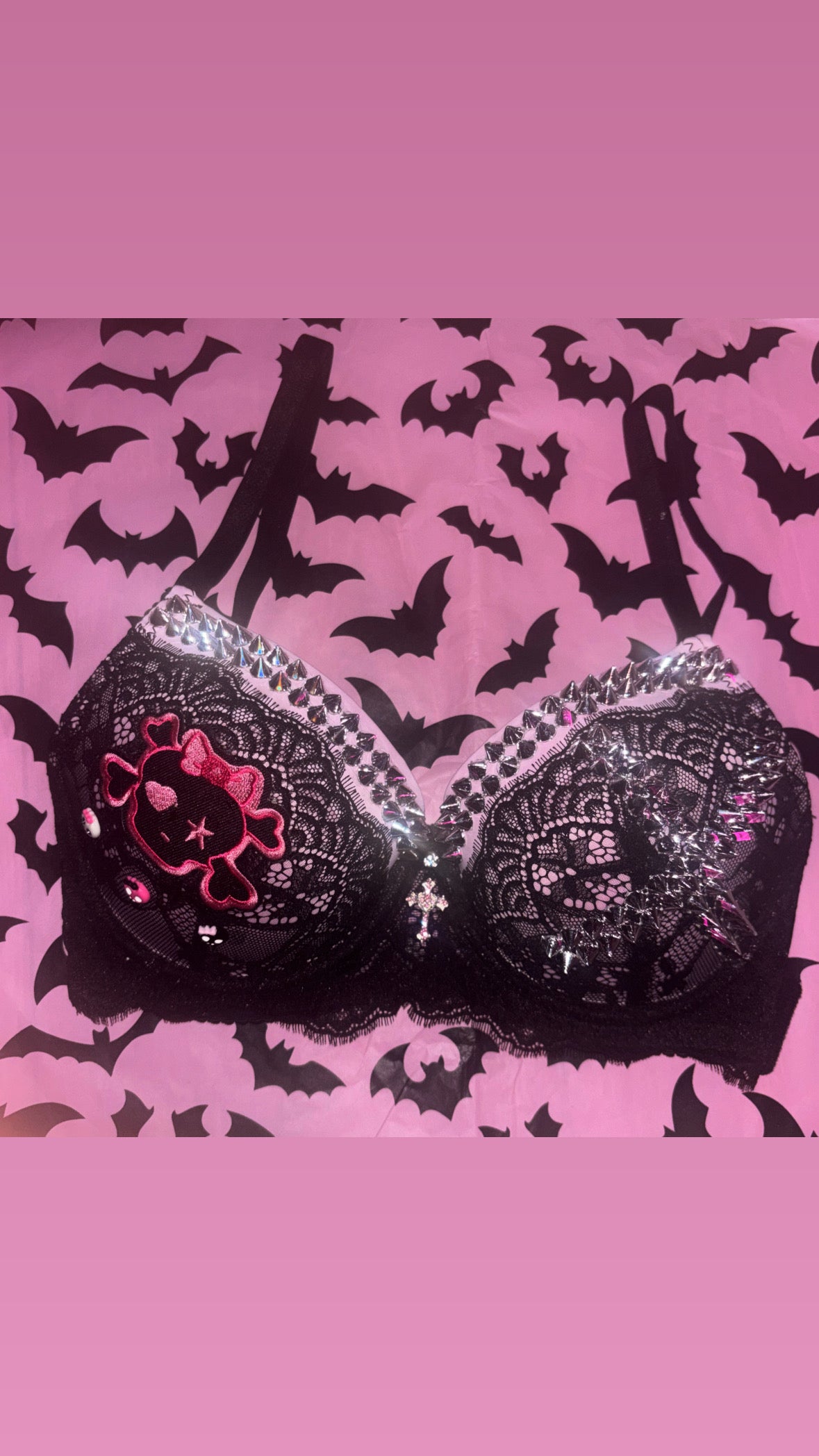Pink Crush Skull Spiked (with cross) push up bra