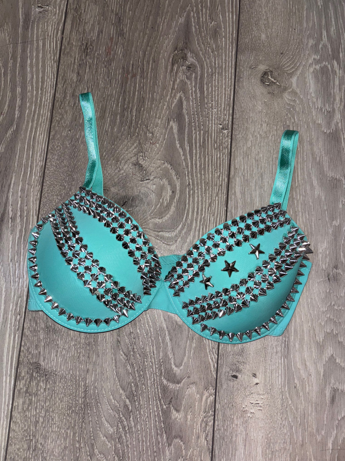 The Turquoise Crossover (with stars) (no cross) Spiked Push up Bra
