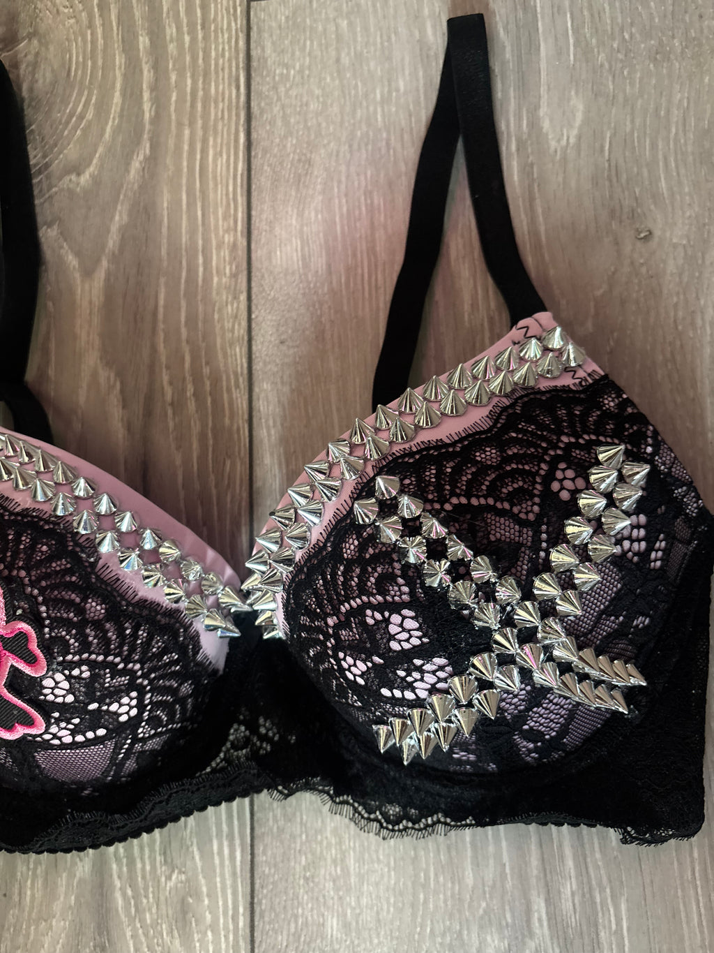 Pink Skull Crush Spiked (no mini skulls) (no cross) push up bra
