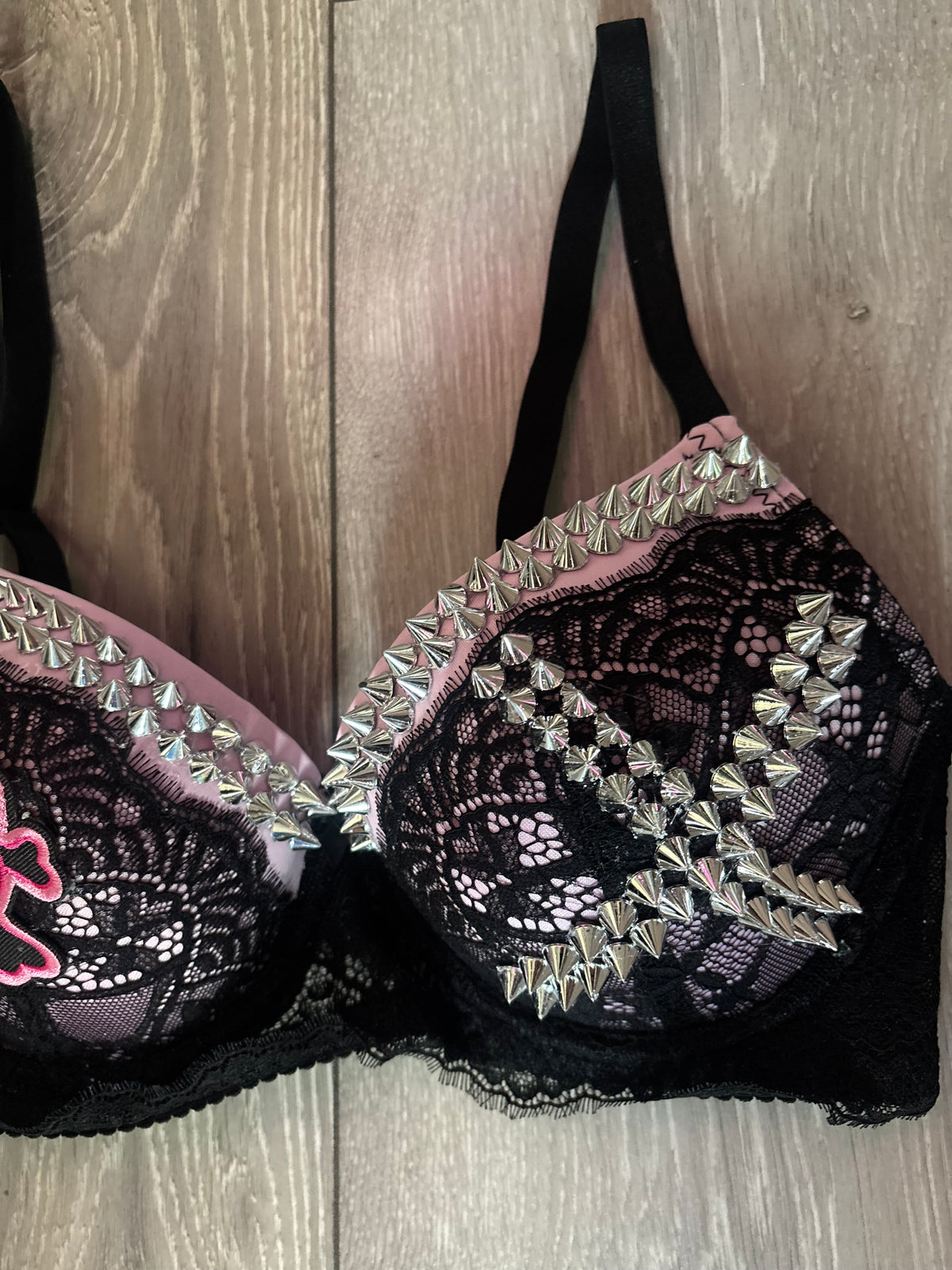 Pink Skull Crush Spiked (no mini skulls) (no cross) push up bra