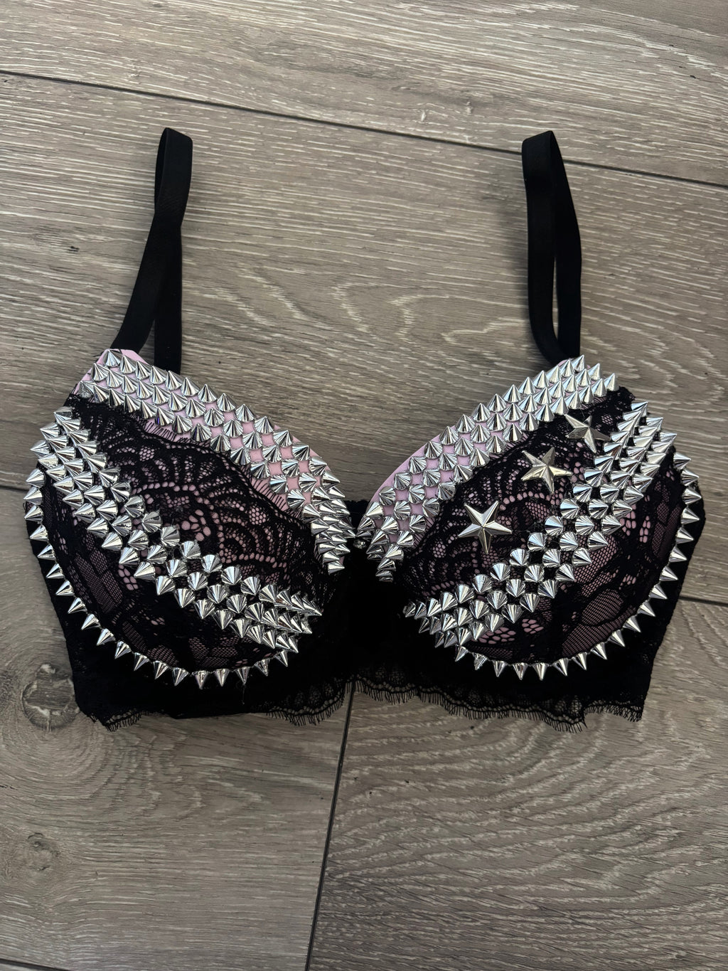Pink Y2K Crossover (no cross) Spiked push up bra
