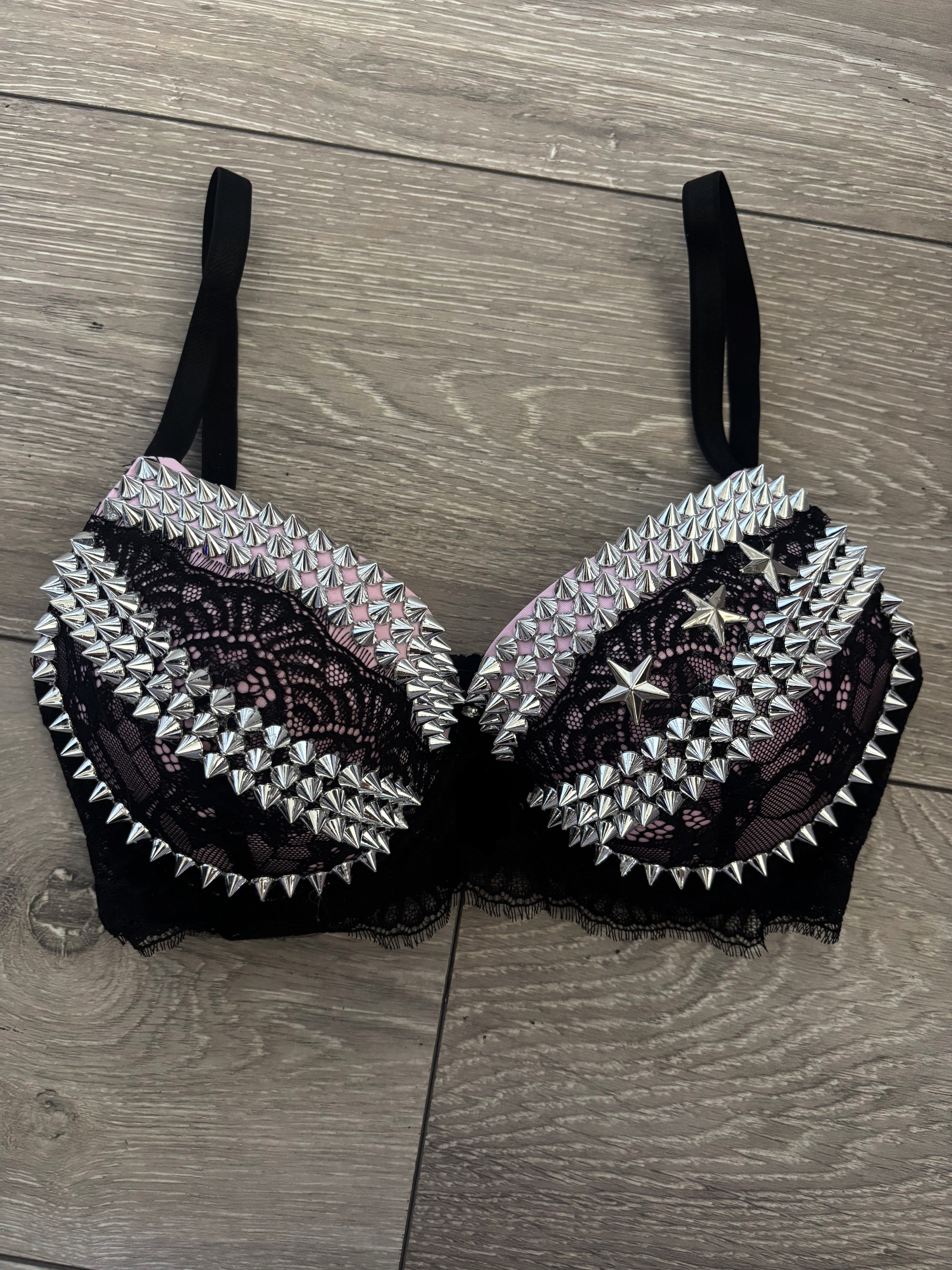 Pink Y2K Crossover (no cross) Spiked push up bra