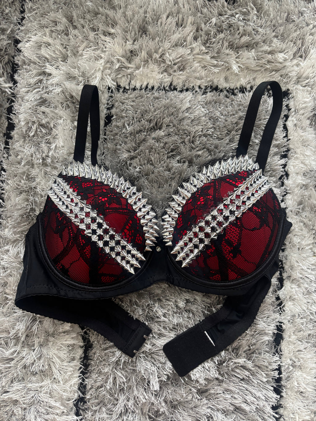 Red and Black Y2K (no cross) Spiked push up bra