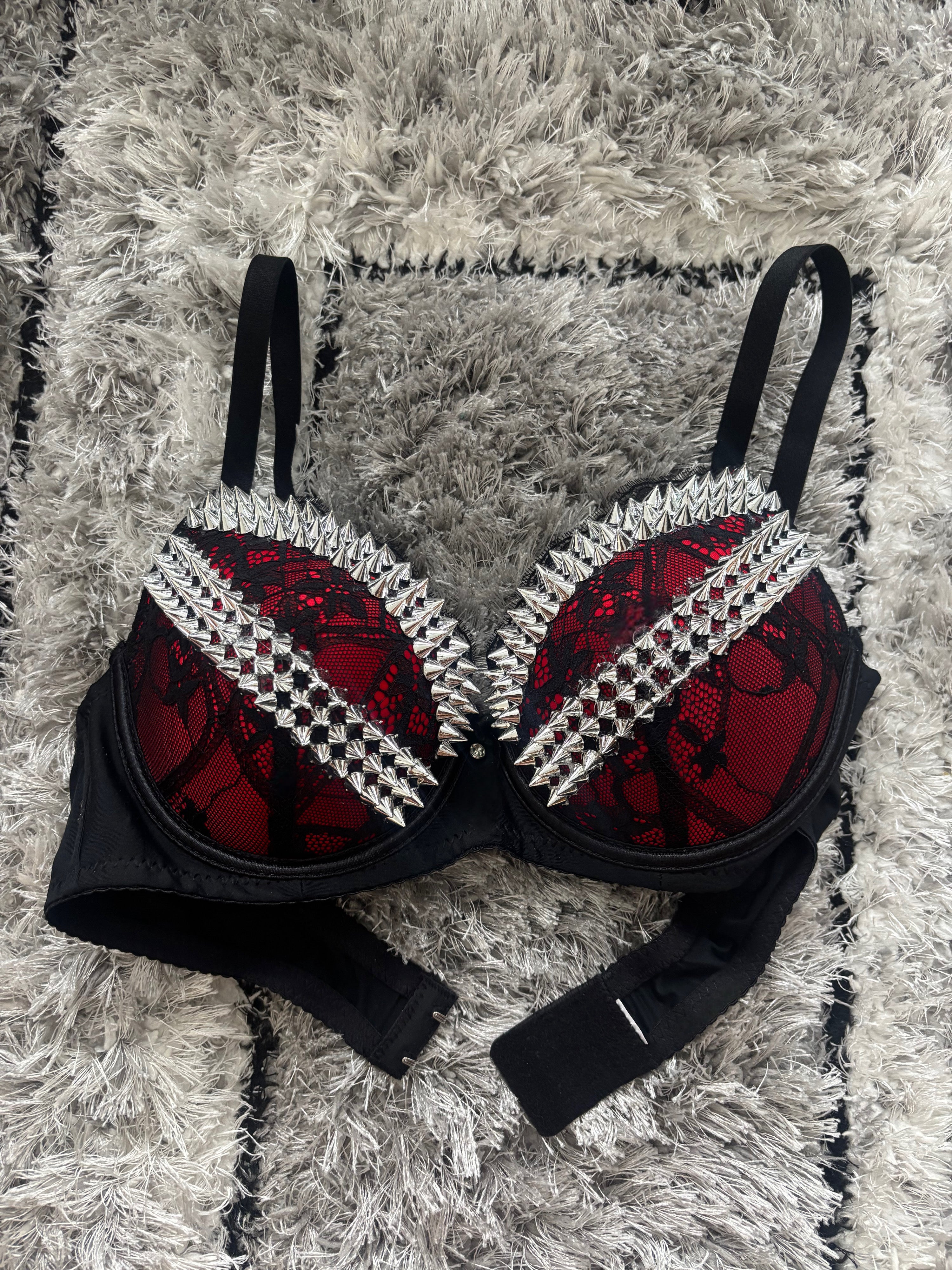 Red and Black Y2K (no cross) Spiked push up bra