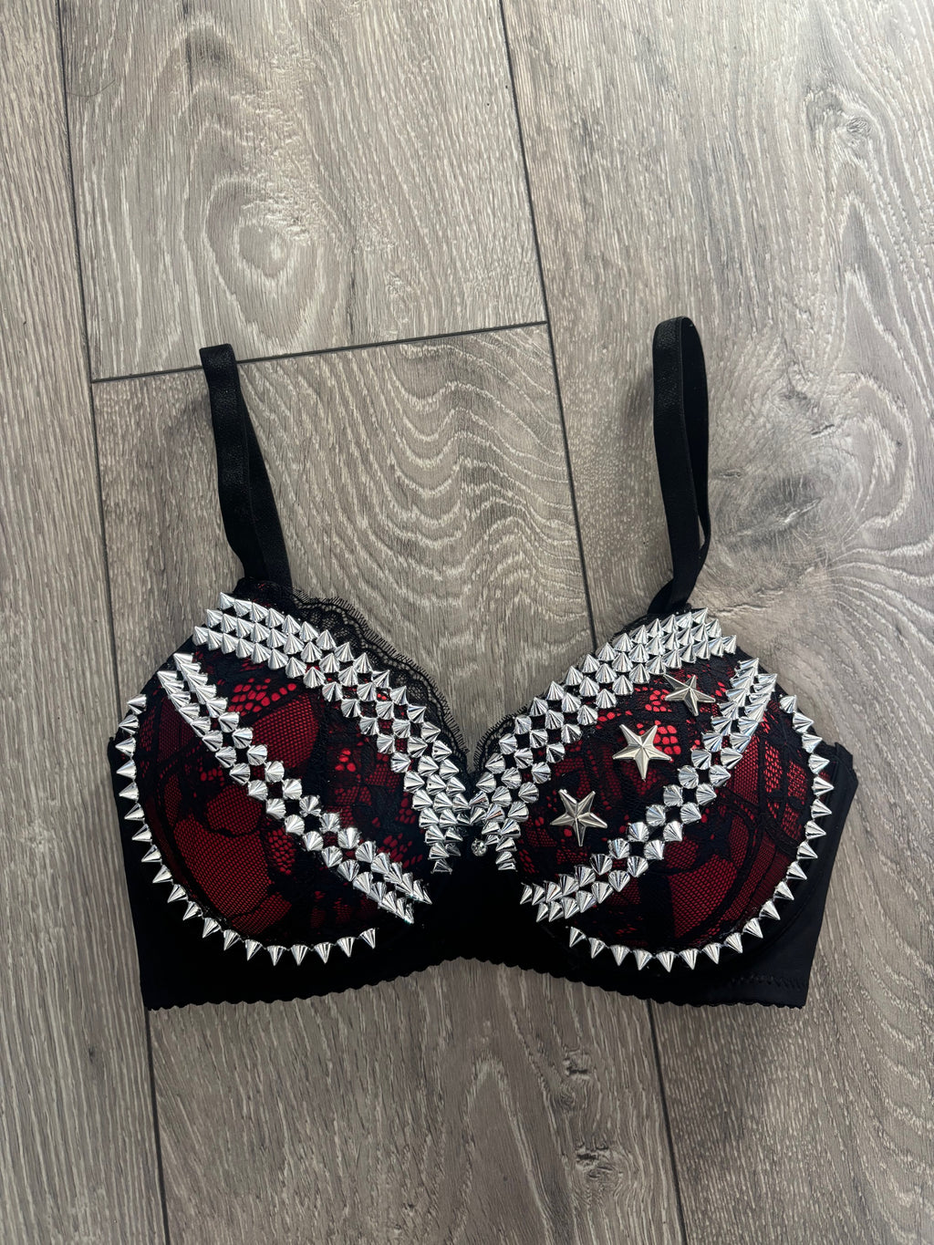 The Red Crossover (with stars) (no cross) Spiked Push Up Bra