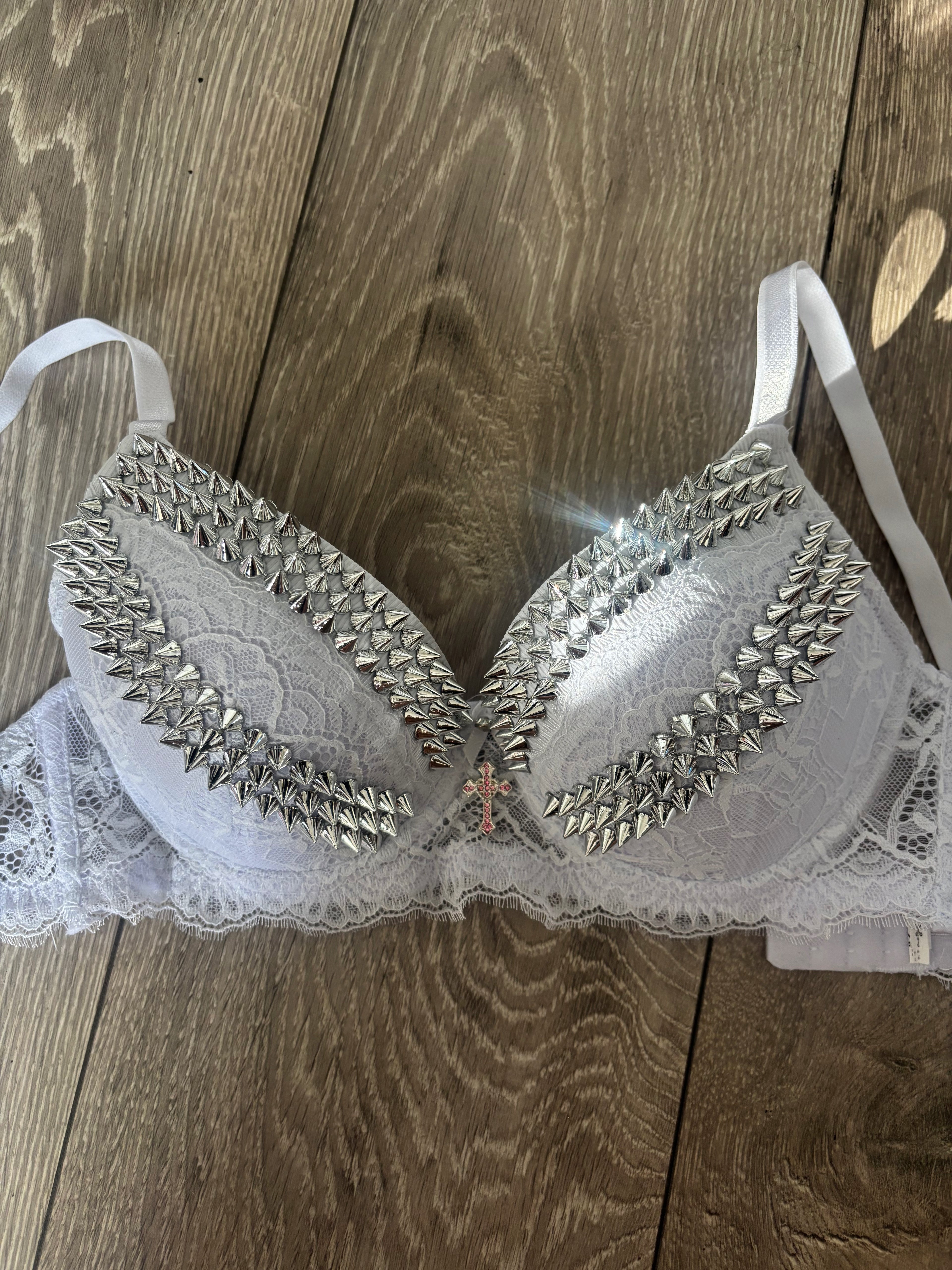 White Y2K (with cross) Spiked push up bra
