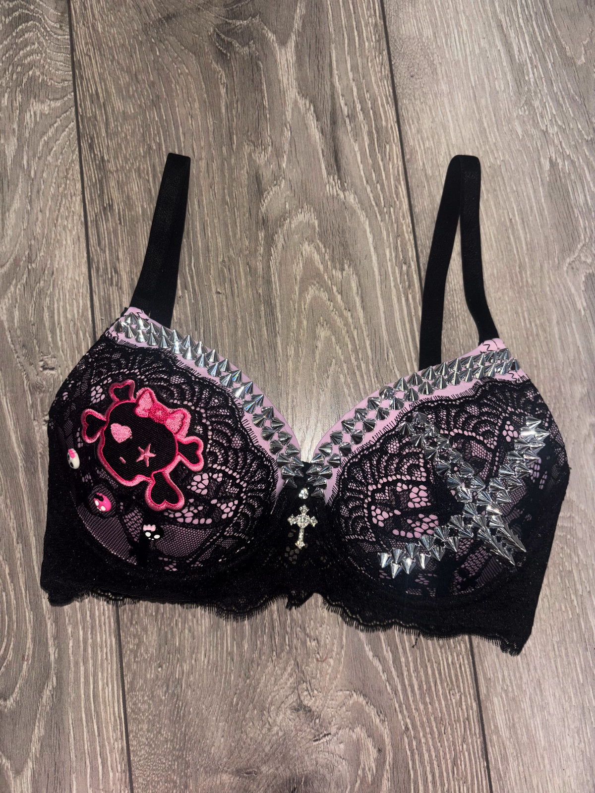 Pink Crush Skull Spiked (with cross) push up bra